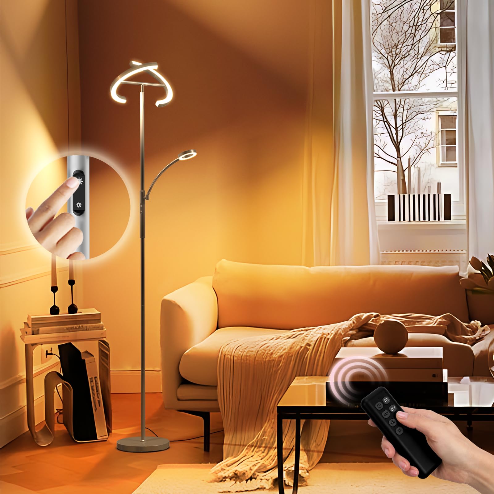 FIMEI Modern LED Split Floor Lamp, Rotatable Design, Stepless Dimming, 68.5 inches, Gray, Model MF18813