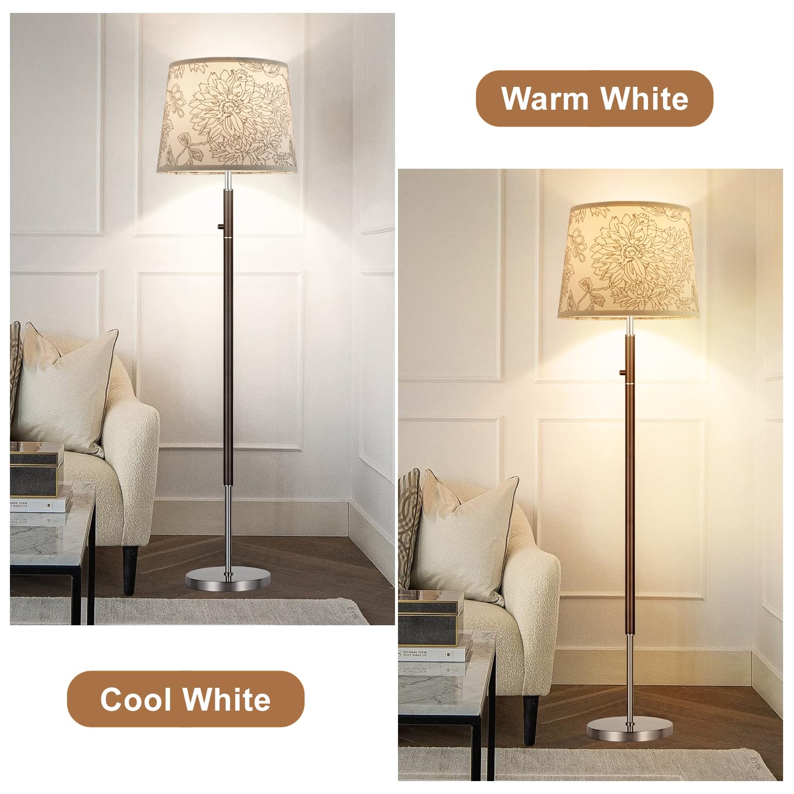 Luvkczc Drum Fabric Lampshades Set of 2, 13" x 11" x 10", Natural Linen, Hibiscus Flower, Model 2TL-31005L