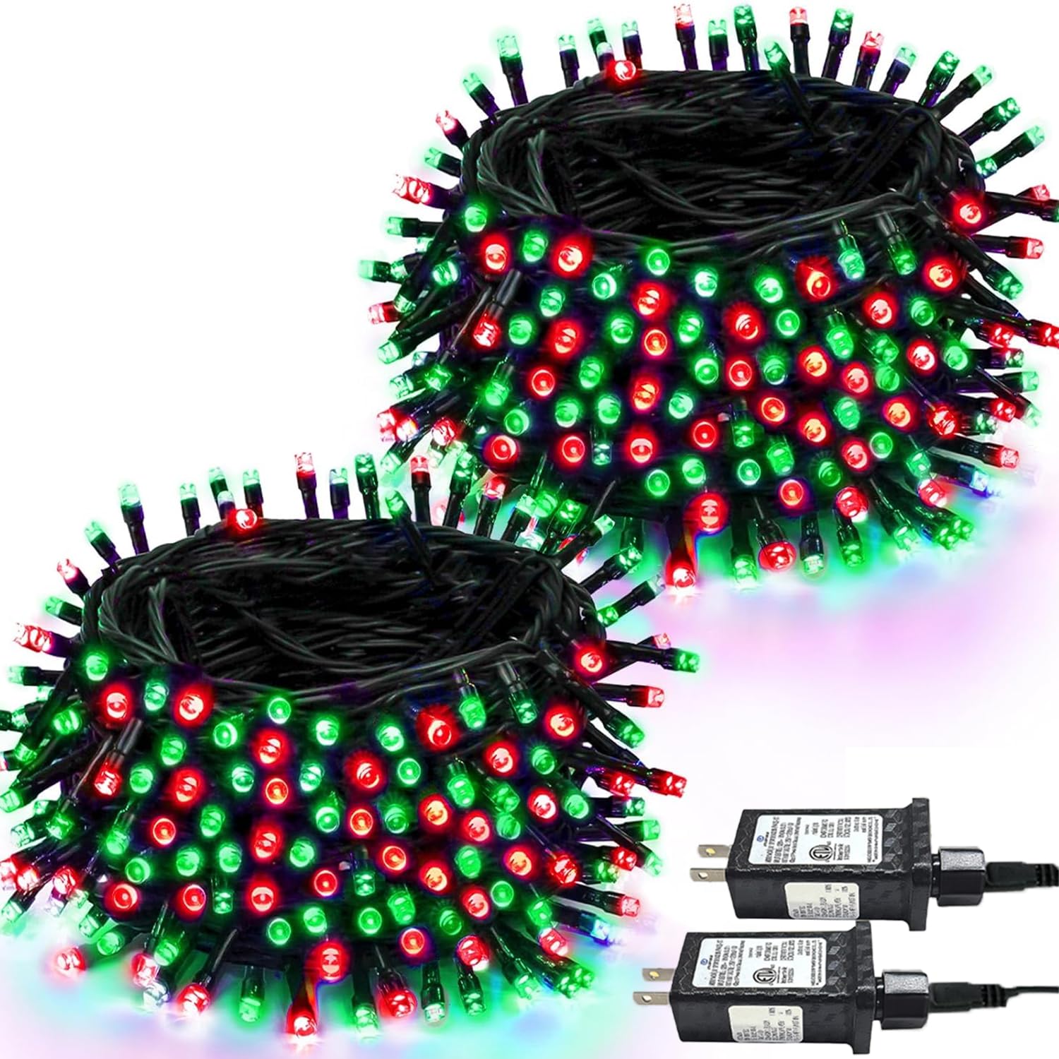 SANJICHA 2 Pack Christmas String Lights, 66FT 200 LED, Waterproof, 13 Modes, Timer, Red and Green