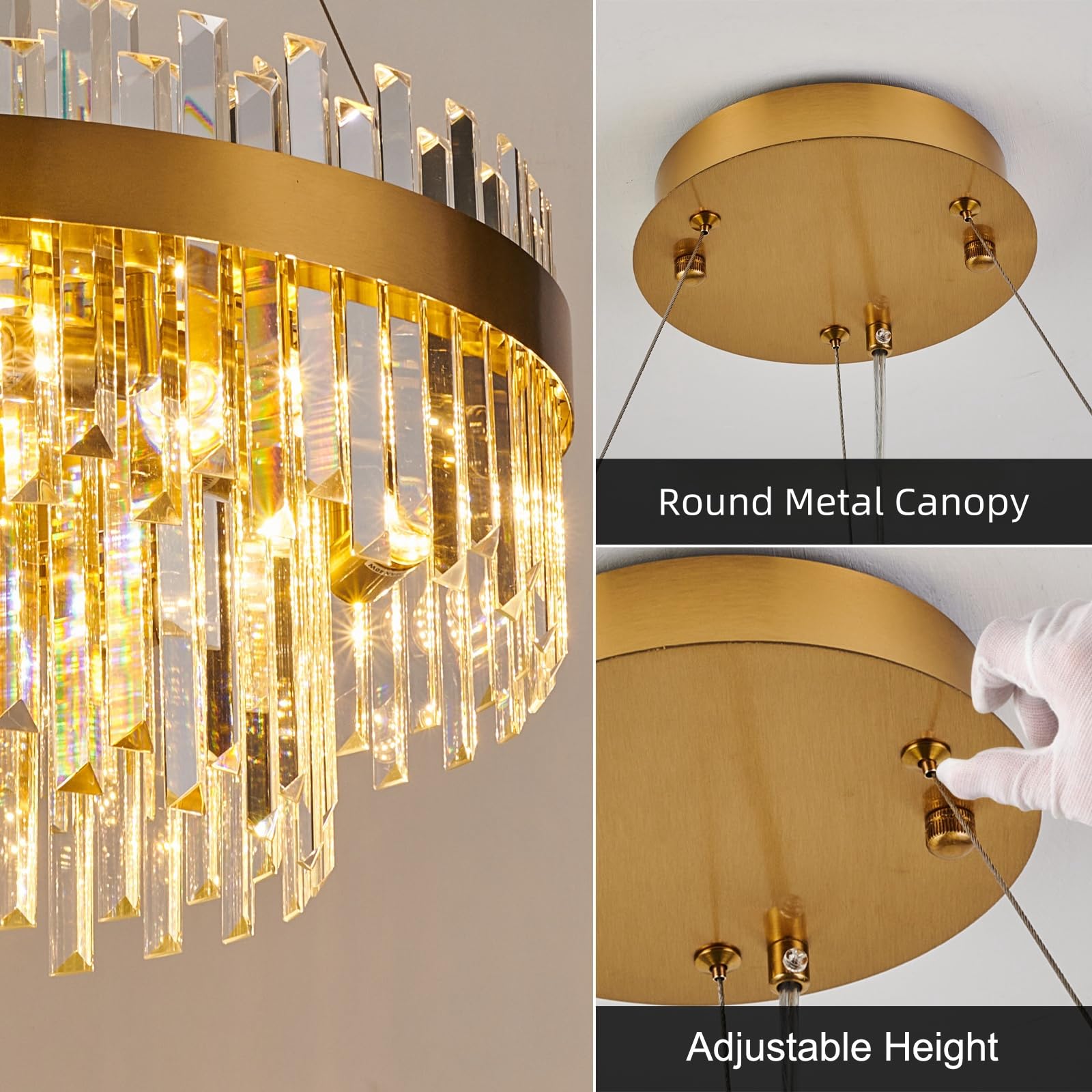 PAFEE 24" Modern 9-Light Gold Crystal Chandelier Pendant Light Fixture for Dining Room, Living Room, Kitchen, Bedrooms - Model BK2812-G600