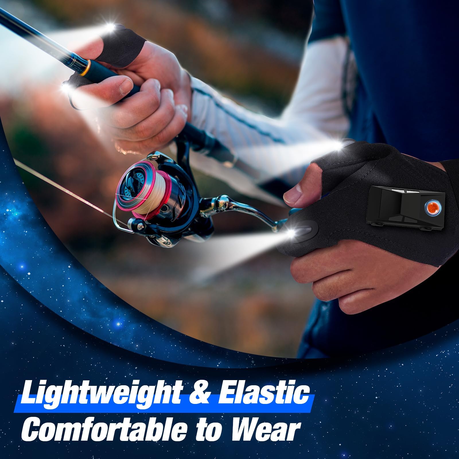 PARIGO LED Flashlight Gloves, Waterproof Light Black, Large - Ideal Gifts for Men, Women, Fishing, Christmas Stocking Stuffers