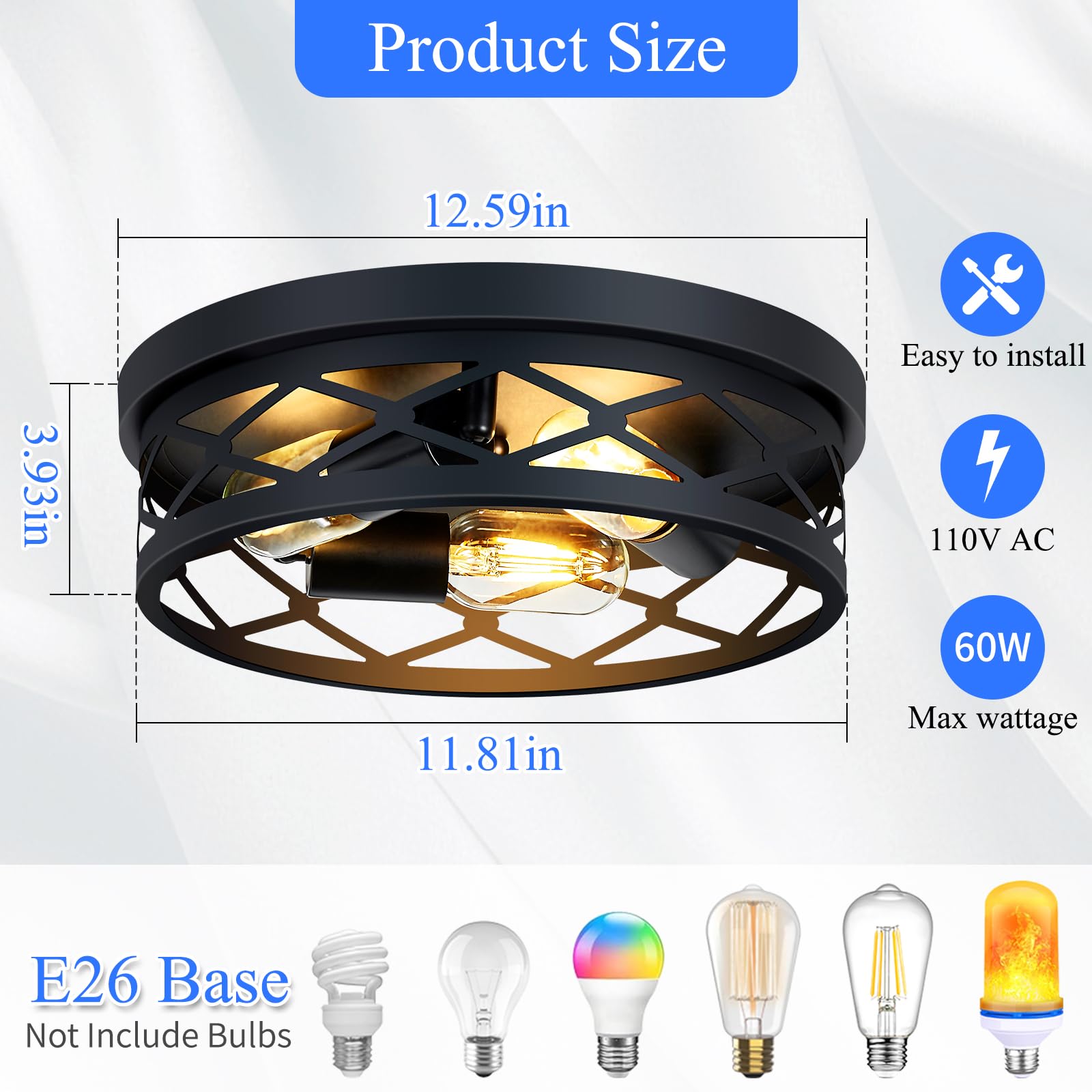 Skejao Flush Mount Ceiling Light Fixture, 3-Light Ceiling Light Fixture For Hallway, Black Hallway Light Fixtures Ceiling,Light