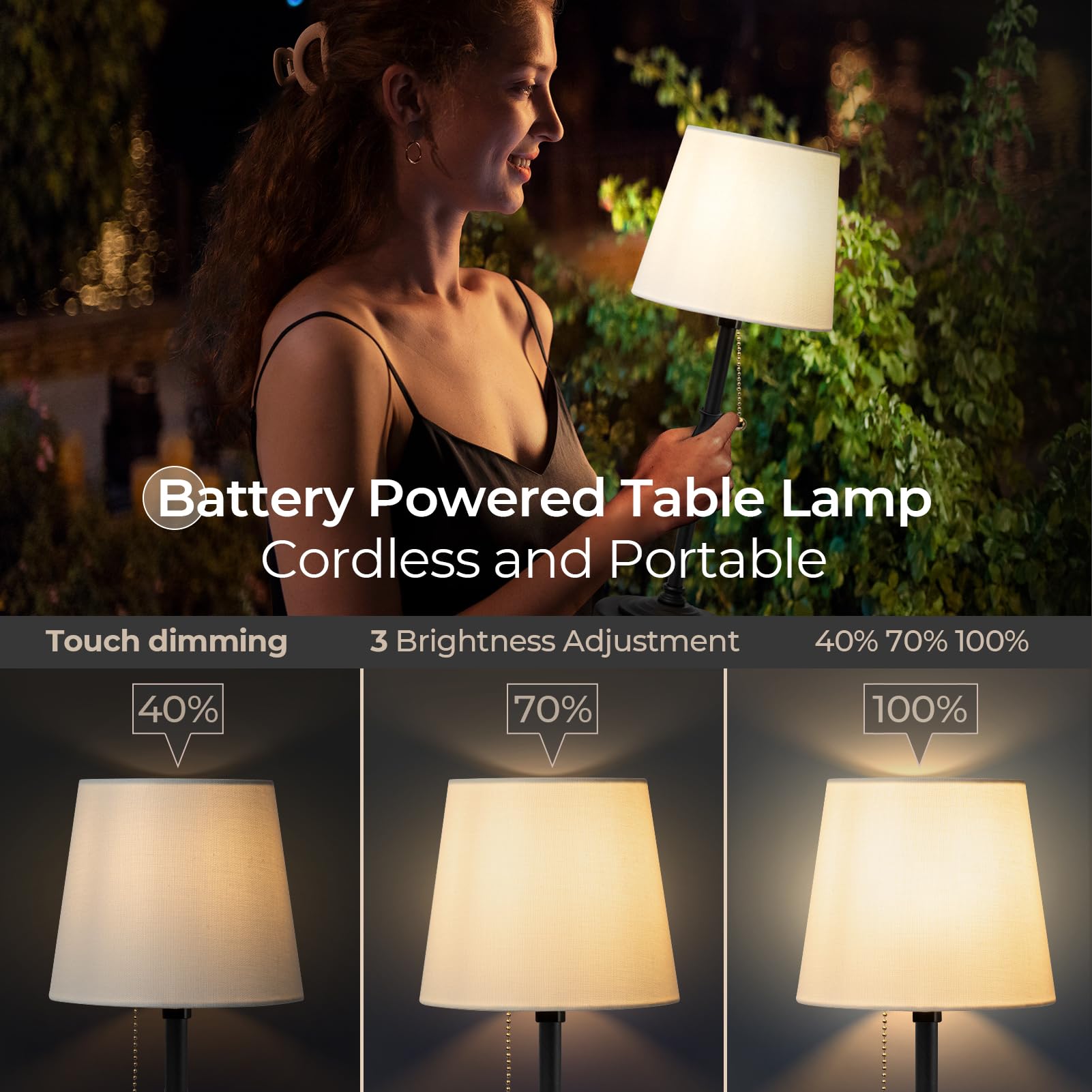 Nurforta Cordless LED Table Lamp: 5200mAh Portable Battery Operated Lamps for Living Room - Dimmable Desk Lamp for Bedside, Bar,