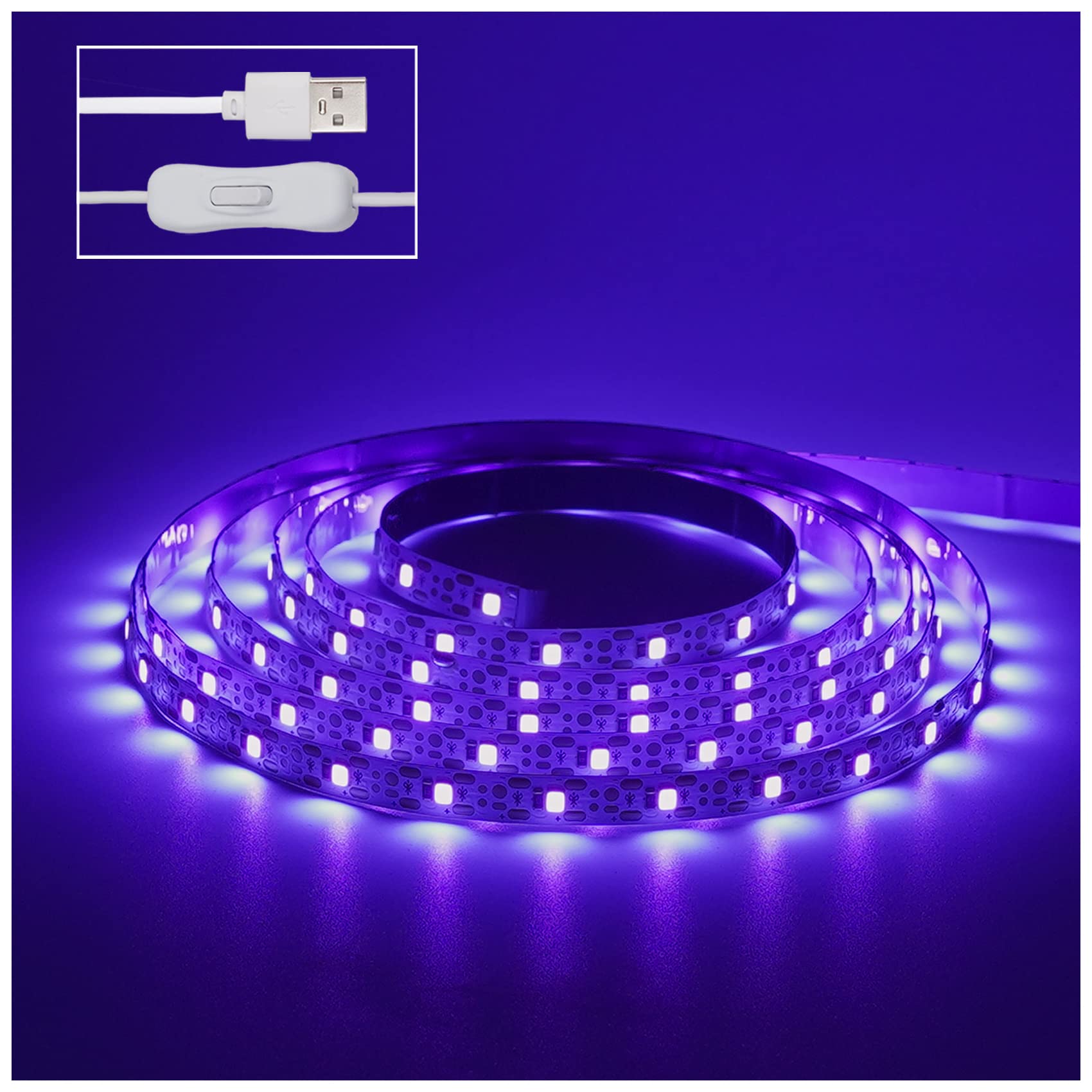 CICINY LED Black Light Strip, 6.6FT/2M, 120 Units UV 395-400nm, Flexible, USB DC 5V, Purple, Indoor Decor, Halloween