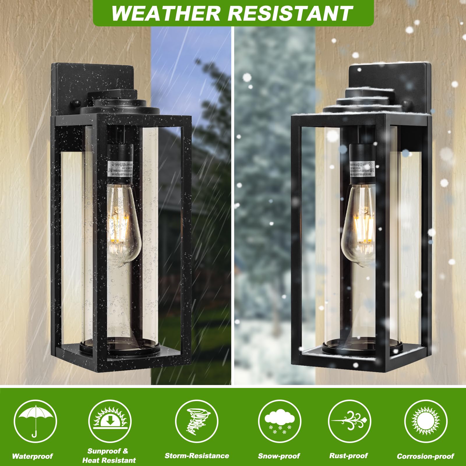 FILIYANO 16-Inch Black Outdoor Wall Lights - 2-Pack Modern Waterproof Porch Lanterns for Front Door, Garage, Model B05054P