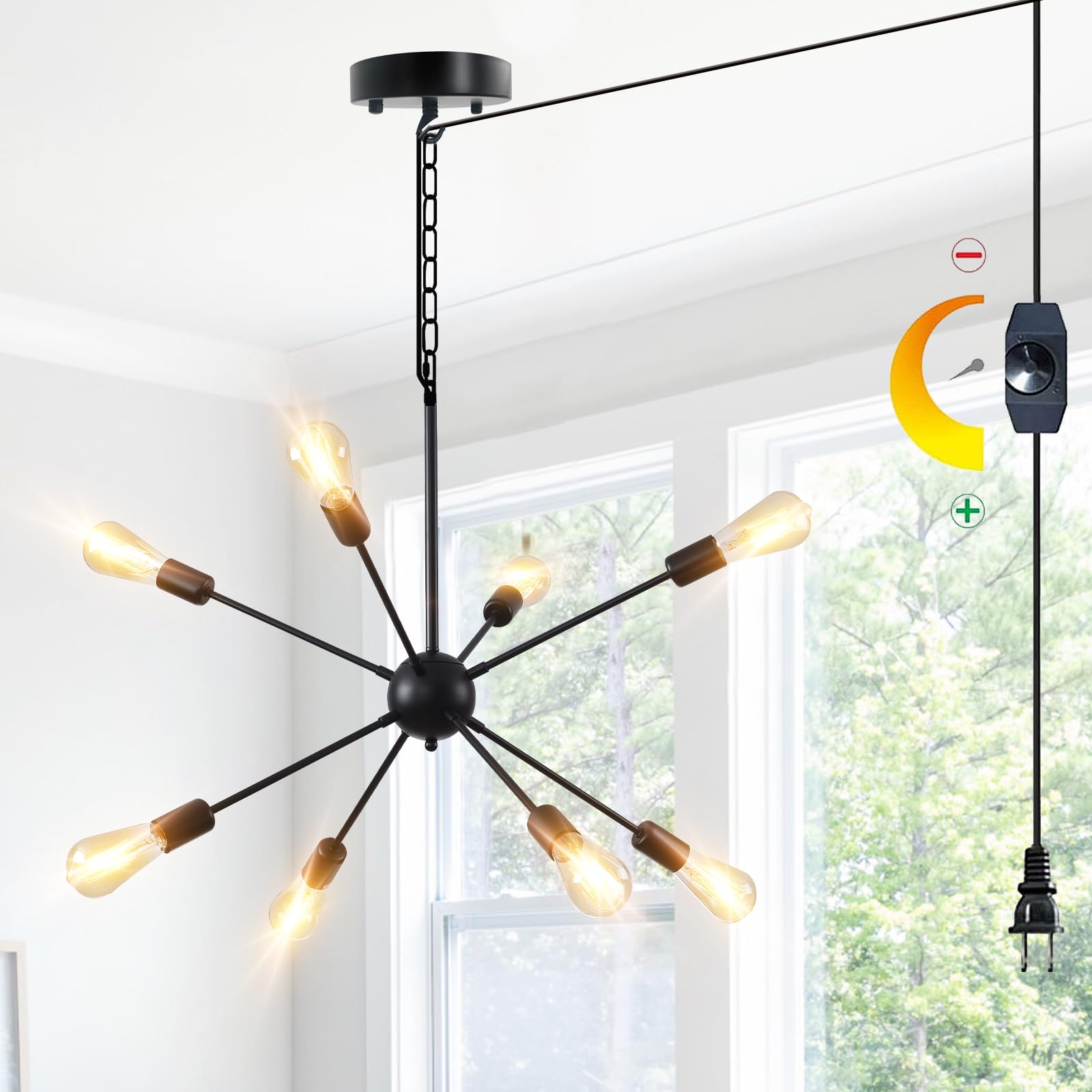 Hoxiya Dimmable Black Sputnik Chandelier, 8-Light Modern Pendant Light For Home & Office
