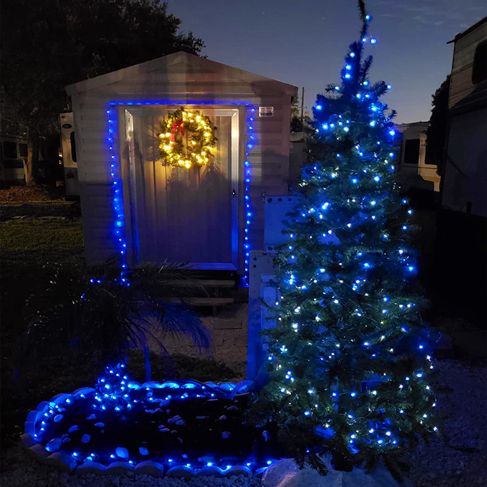 Extra-Long Solar String Lights Outdoor, 4-Pack 400 Led Solar Christmas Lights, Waterproof Copper Wire 8 Modes Twinkle Fairy Lights For Xmas Tree Garden Party Wedding Christmas Decor(Blue)