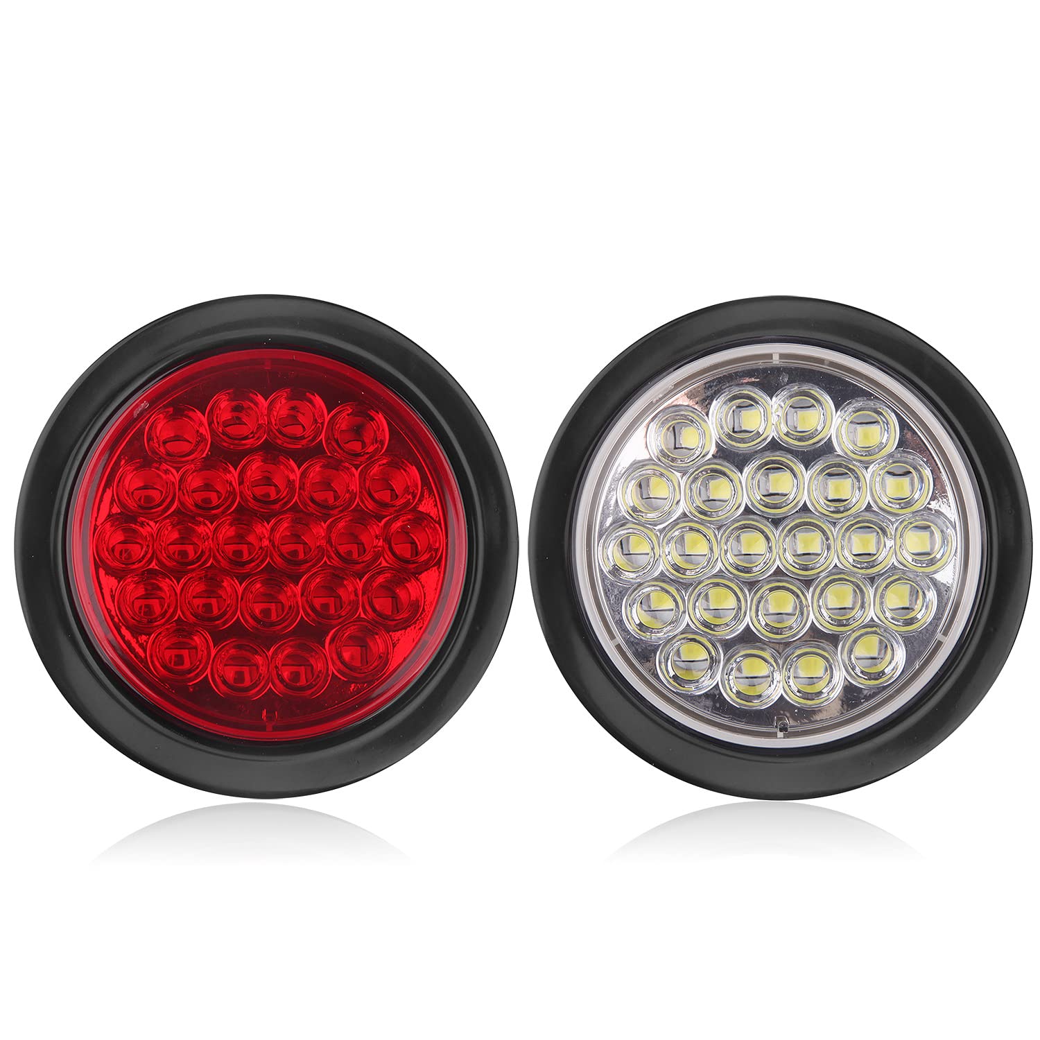 Partswcgg 4 Inch Round LED Trailer Tail Lights - 4Pcs Waterproof Stop Turn Brake Lights, 2 Red + 2 White, 12V with Grommets & Pigt