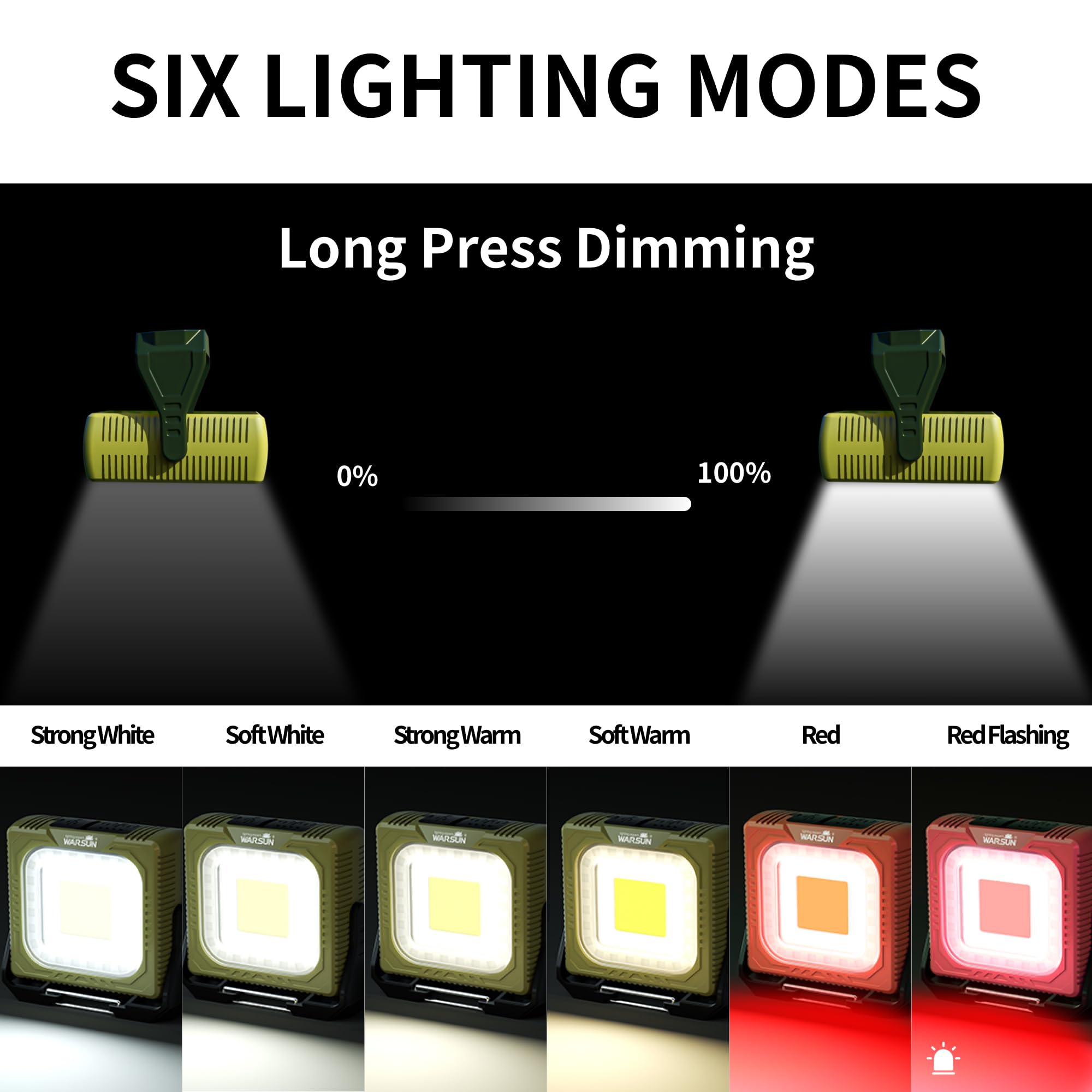 WARSUN Camping Light,Lightweight LED Camping Light,Long Lasting,Multi Lighting,Rechargeable Type C,Magnetic,Hanging,Outdoor,Hiki