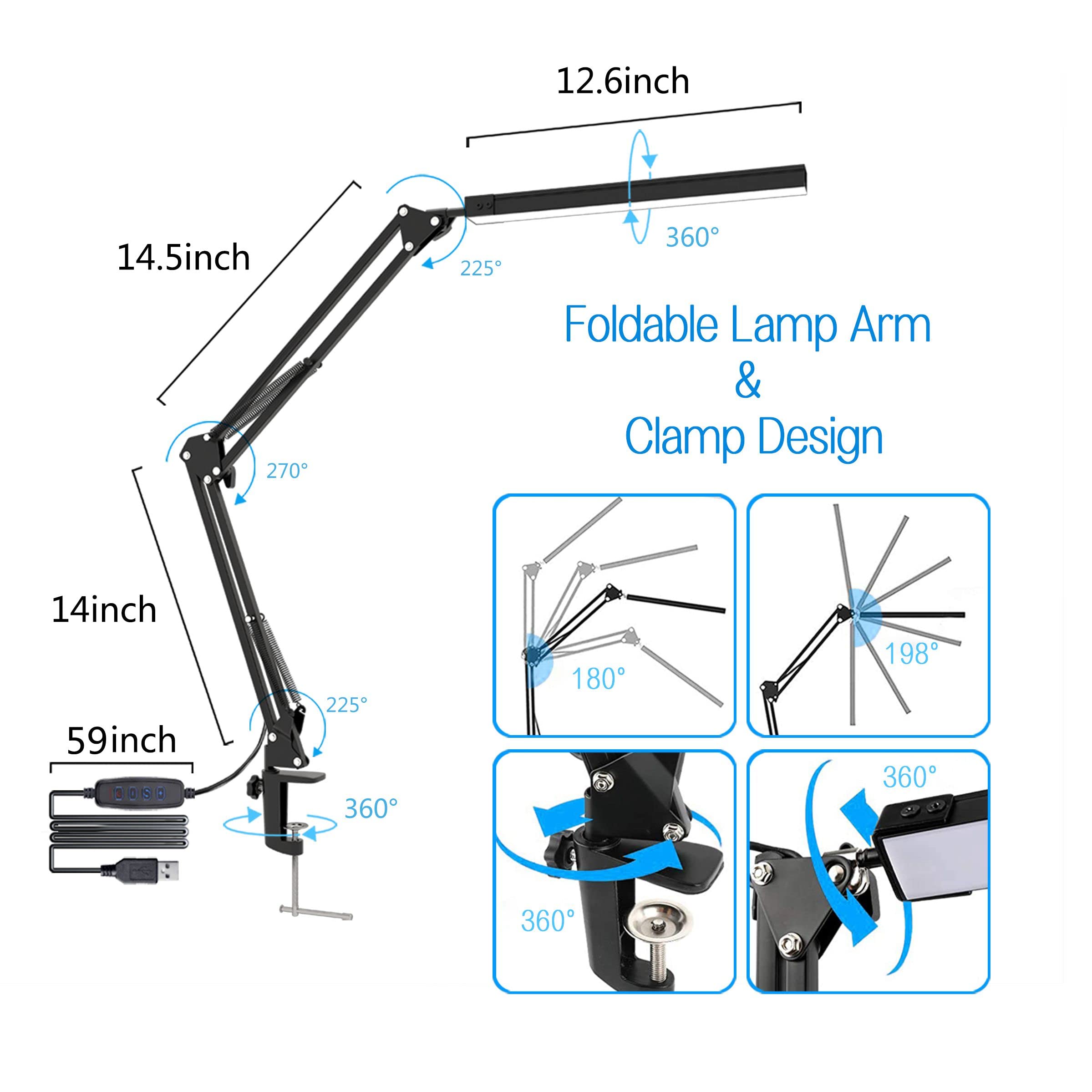 Led Desk Lamp, Swing Arm Desk Light With Clamp, 3 Lighting 10 Brightness Eye-Caring Modes, Reading Desk Lamps For Home Office 36
