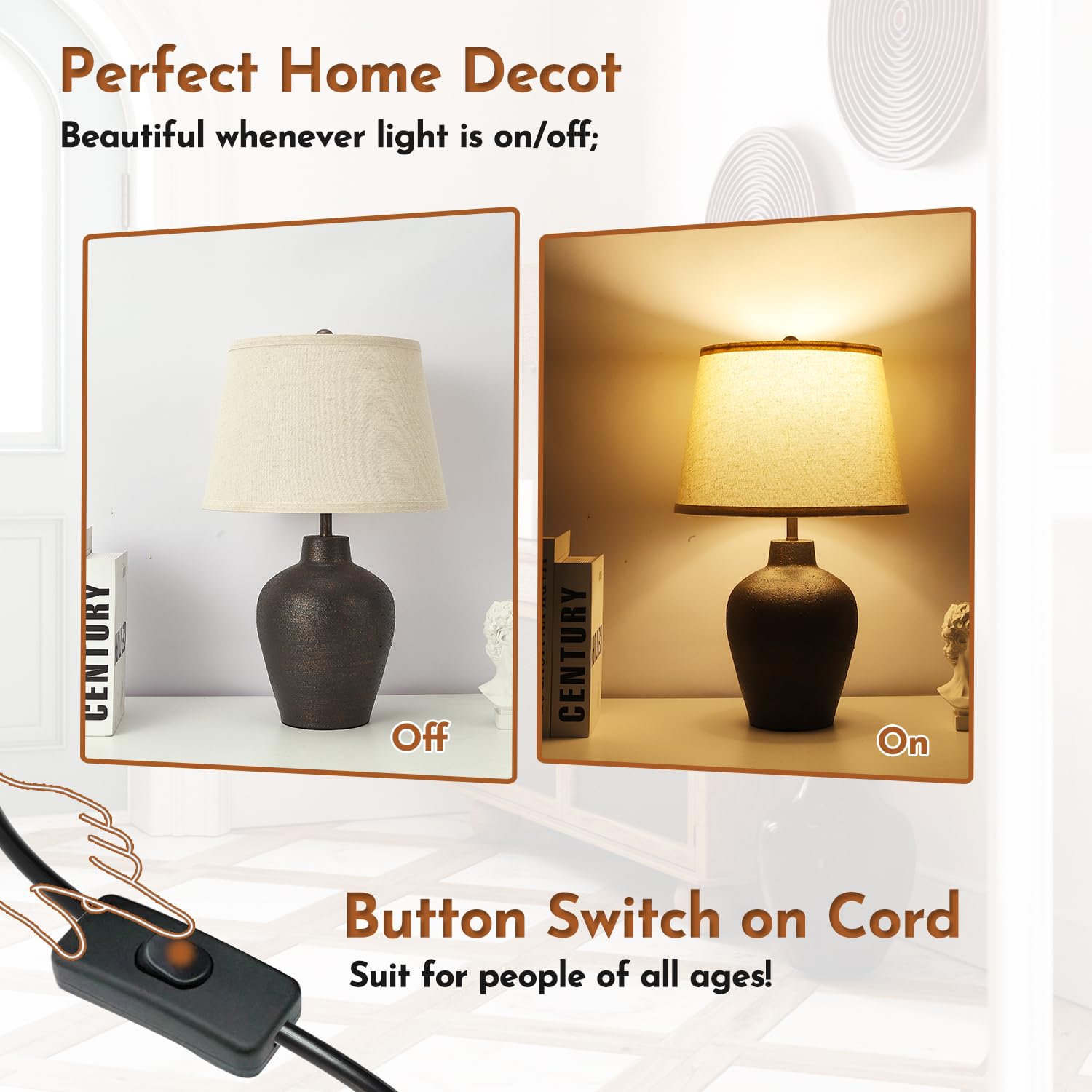 BrightWe Touch Control Table Lamp Set of 2, Brass Gold Base, Modern Design, Medium Size, White, Model QL5055