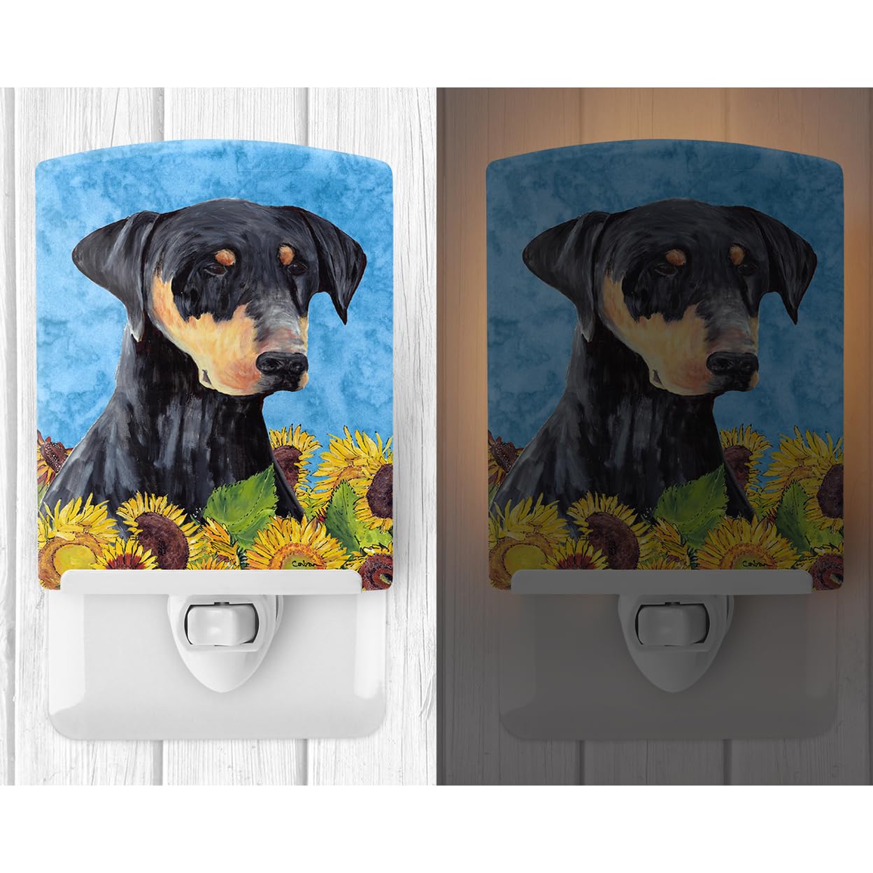 Carolines Treasures Ceramic Night Light, Doberman, 6x4x3in, UL-Certified, Ideal for Bedroom, Bathroom, Nursery, Hallway, Kitchen