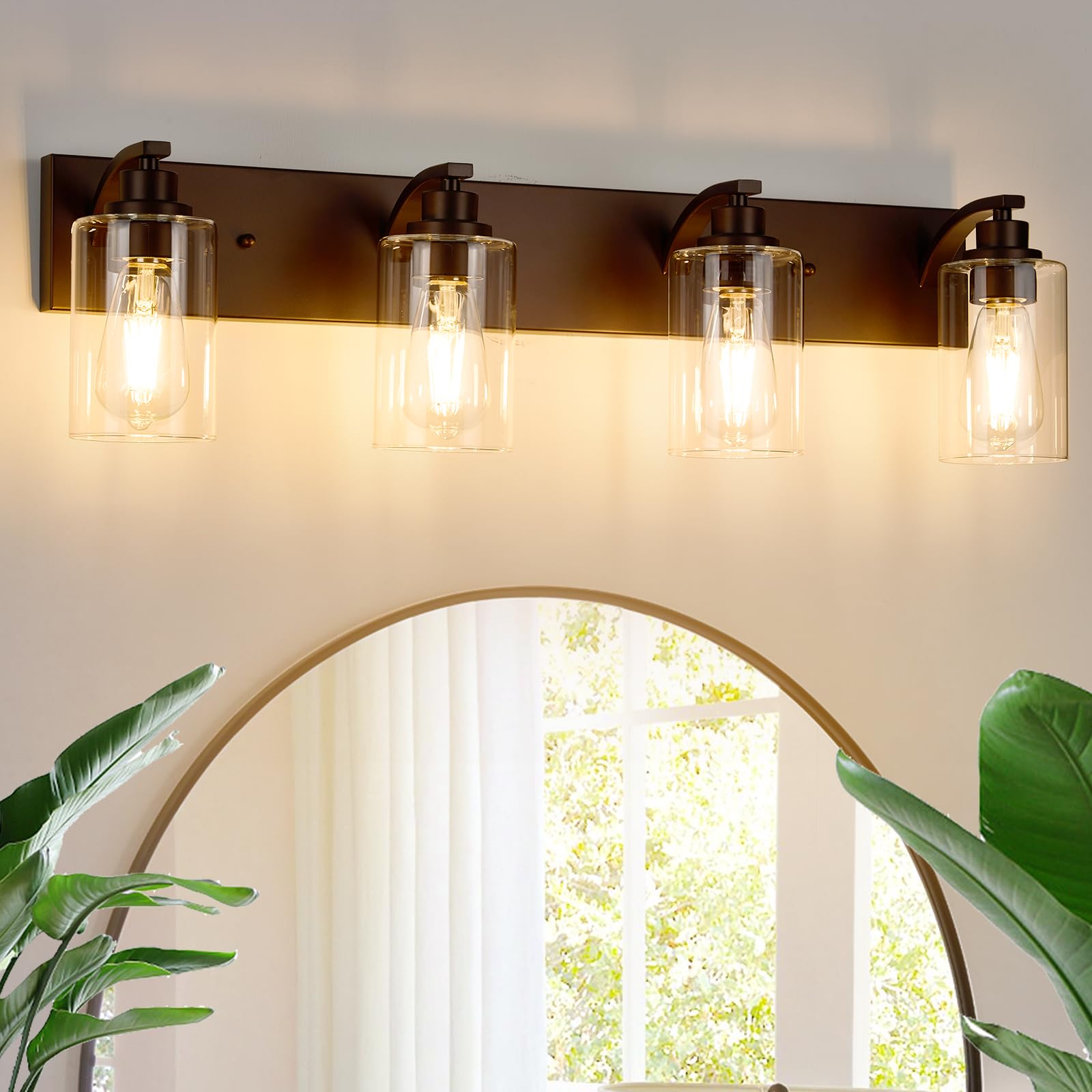 Alaislyc 4-Light Bathroom Light Fixtures Modern Orb Vanity Lights For Bathroom Lighting Fixtures Over Mirror With Clear Glass Shade For Cabinet Mirror Bedroom Hallway
