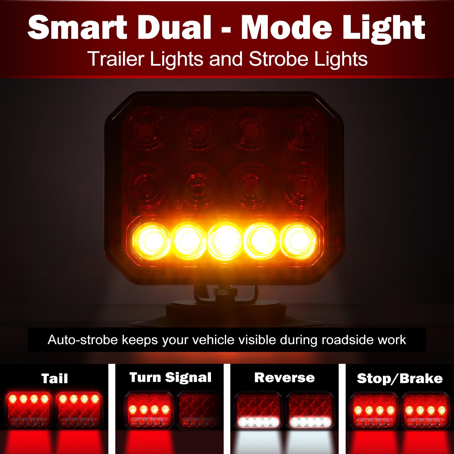 LKSSBR Wireless Trailer Light Magnetic - 4-In-1 Waterproof LED Strobe/Tail Light/Brake Light/Turn Signal, 2 Installation Methods