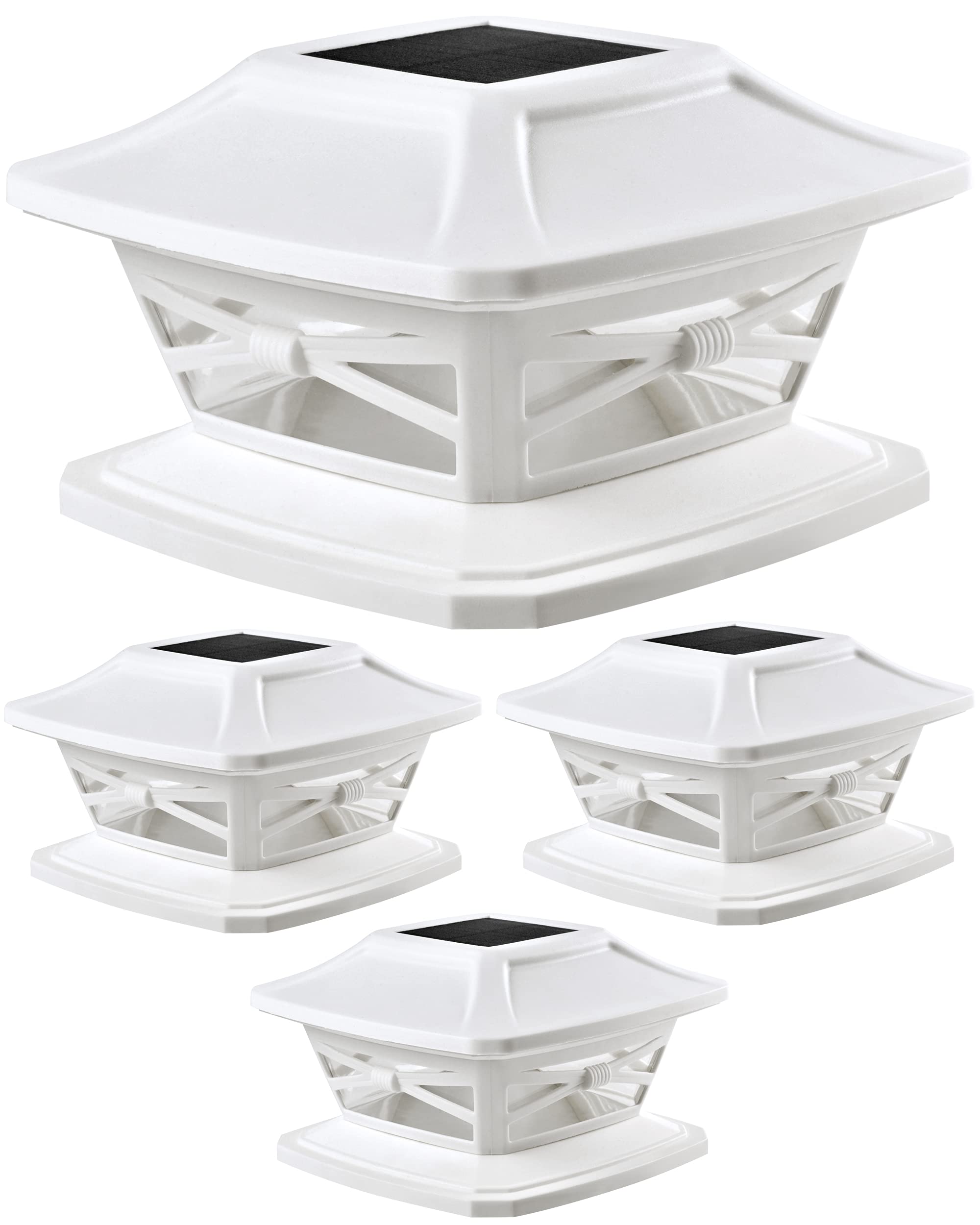 Davinci Lighting Flexfit Solar Outdoor Post Cap Lights, 4 Pack, Pearl White, Plastic