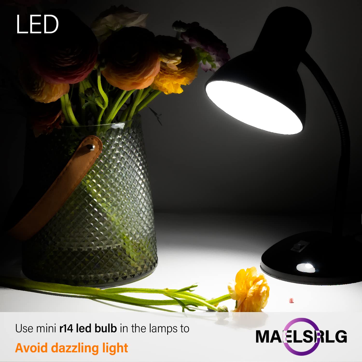 Maelsrlg R14 Led Bulb 4W(40W Equivalent) Mini Reflector Flood Light Bulbs 5000K Daylight, Curio Cabinet Light Bulb, Non-Dimmable