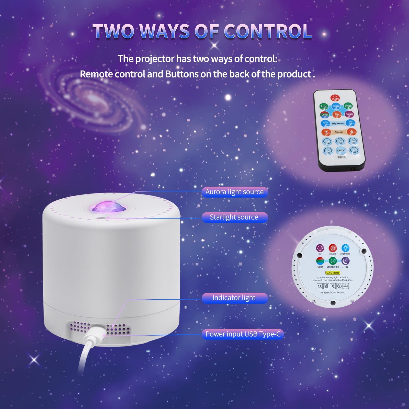 Sonhonron Star Projector SA203G - Remote Control Galaxy Light, LED Nebula Night Light for Bedroom Decor, White