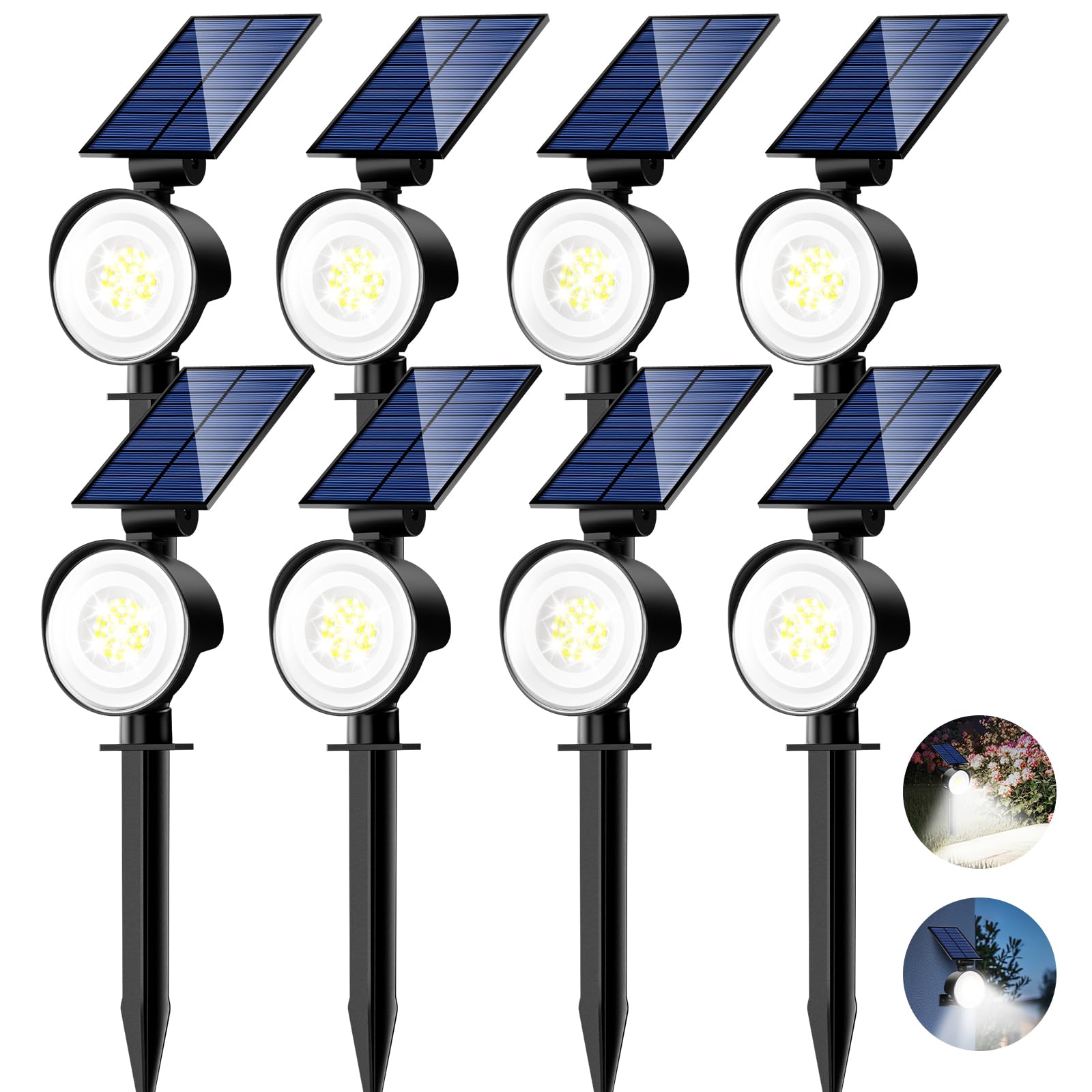 Nipify 8 Pack Solar Spot Lights Outdoor Waterproof With 3 Modes  Solar Spotlight Light For Outside Yard Landscape Lighting Pathway Lights Wall  Cool White
