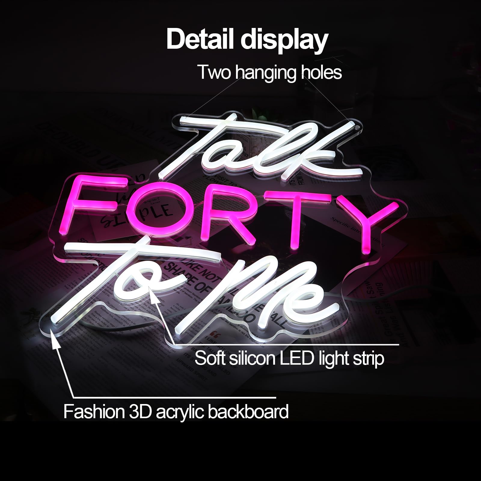 Jesalah LED Neon Sign - Talk Forty To Me - Dimmable 14.2x14.2 inches - B-Pink White - Perfect 40th Birthday Gift and Decor