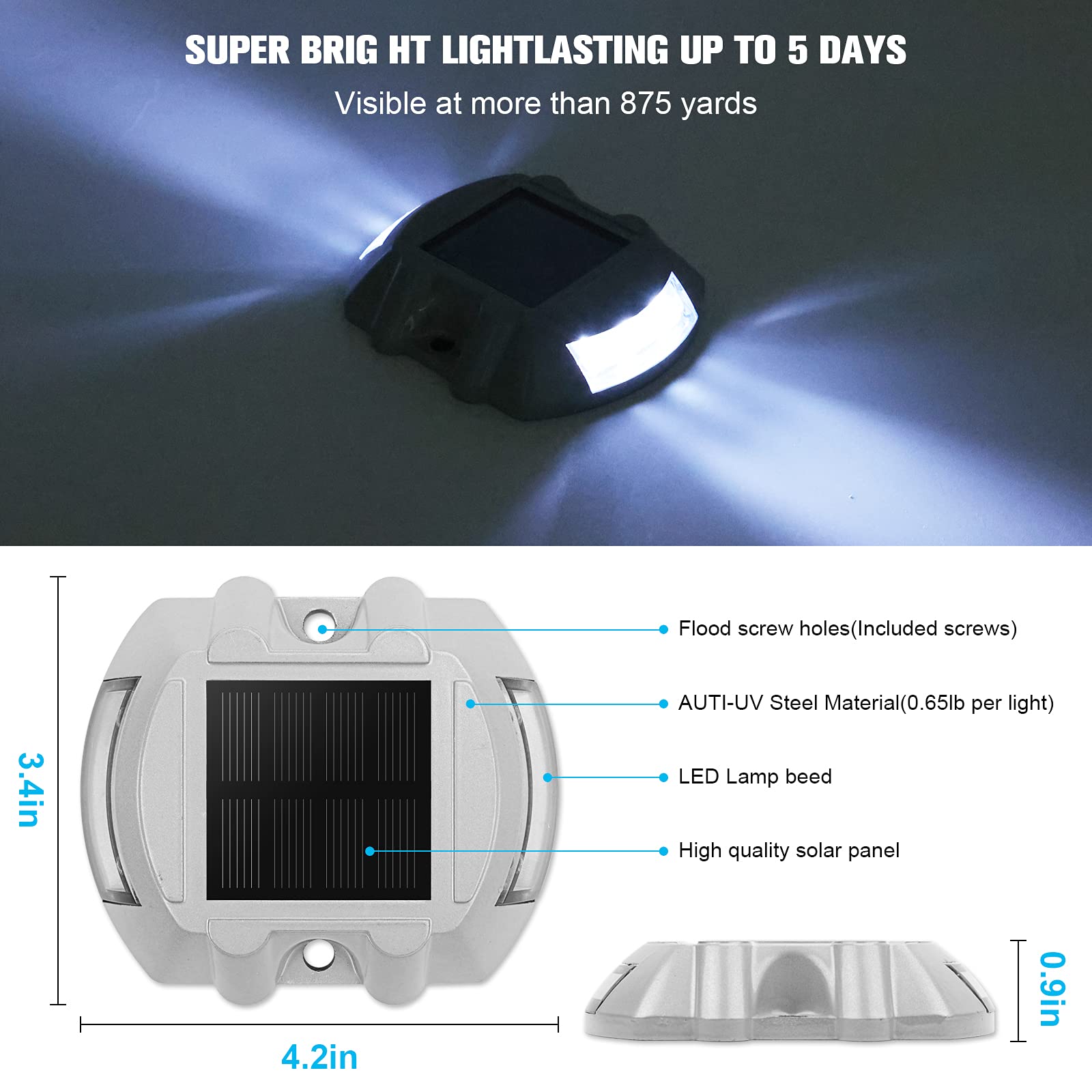 VOLISUN Solar Deck Lights, 12-Pack Waterproof LED Step Lights, White, IP67, for Driveway, Sidewalk, Garden Pathway