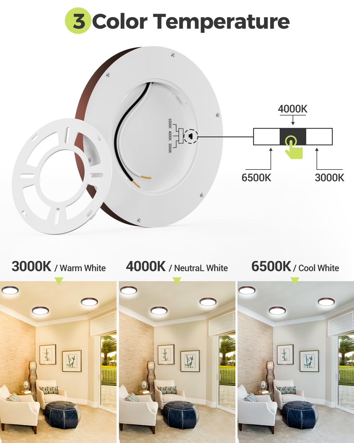 hepside 6PACK LED Flush Mount Ceiling Light 15W 1500Lm 3CCT 3000K-4000K-6500K Oil-Rubbed Bronze 7