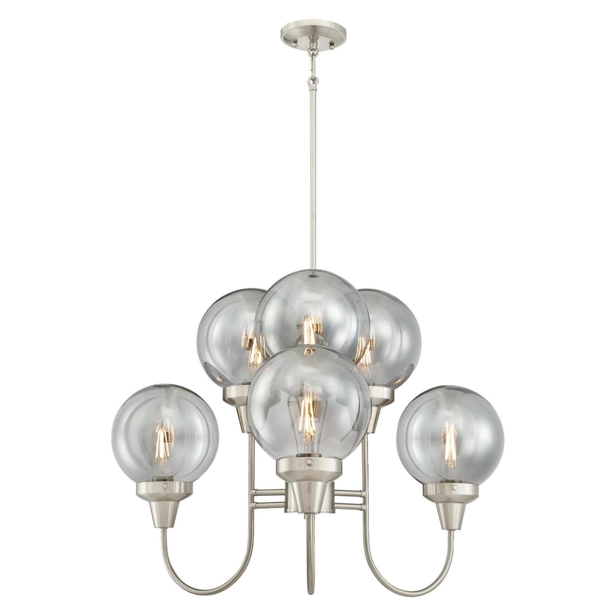 Westinghouse Byron Six-Light Indoor Chandelier, Brushed Nickel, Smoke Grey Glass, Black