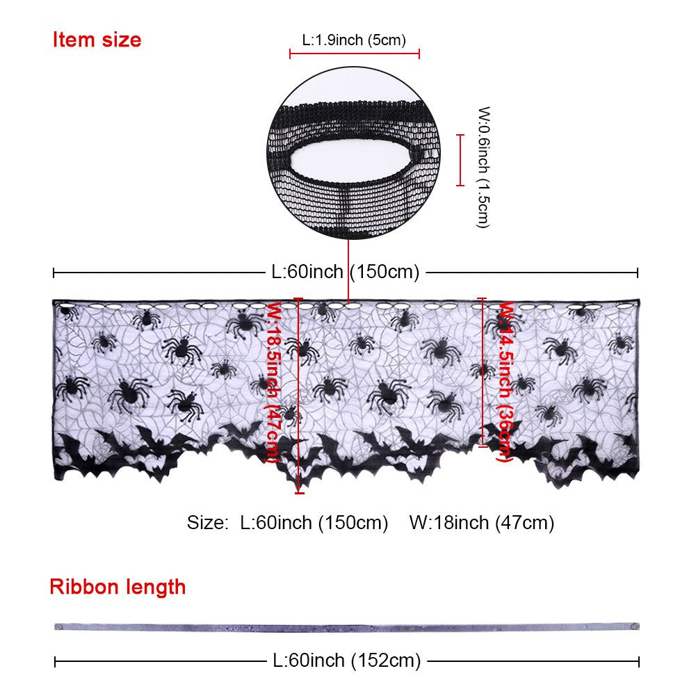 OurWarm 18 x 60 Inch Halloween Black Lace Lamp Shade Cover with Ribbon, 3 in 1 Black Spider Lamp Shade Covers for Halloween Deco