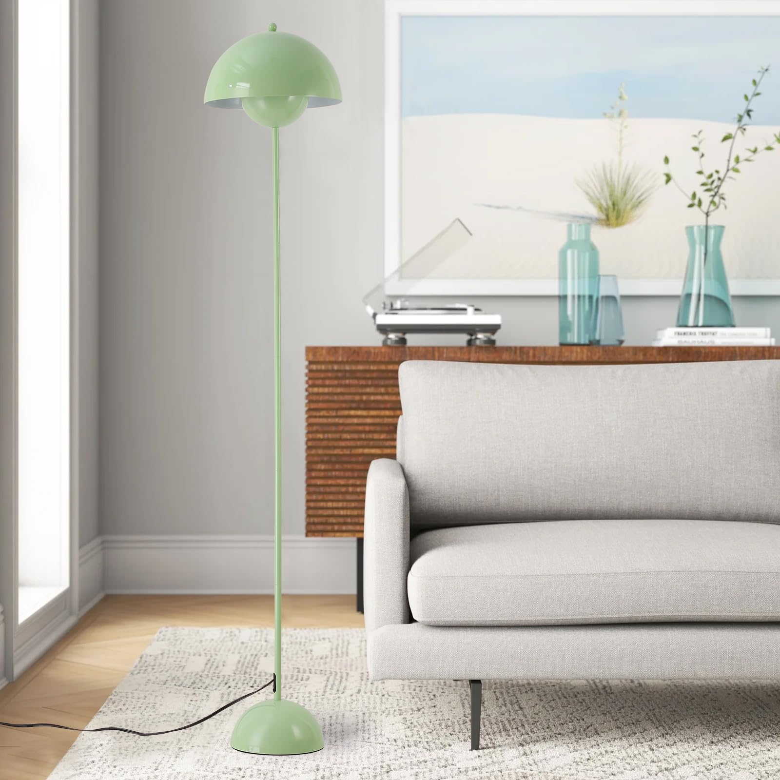 COSYLUX Modern Floor Lamp - Industrial Metal Shade, Tall Standing Design for Living Room, Bedroom, Office - Pastel Green