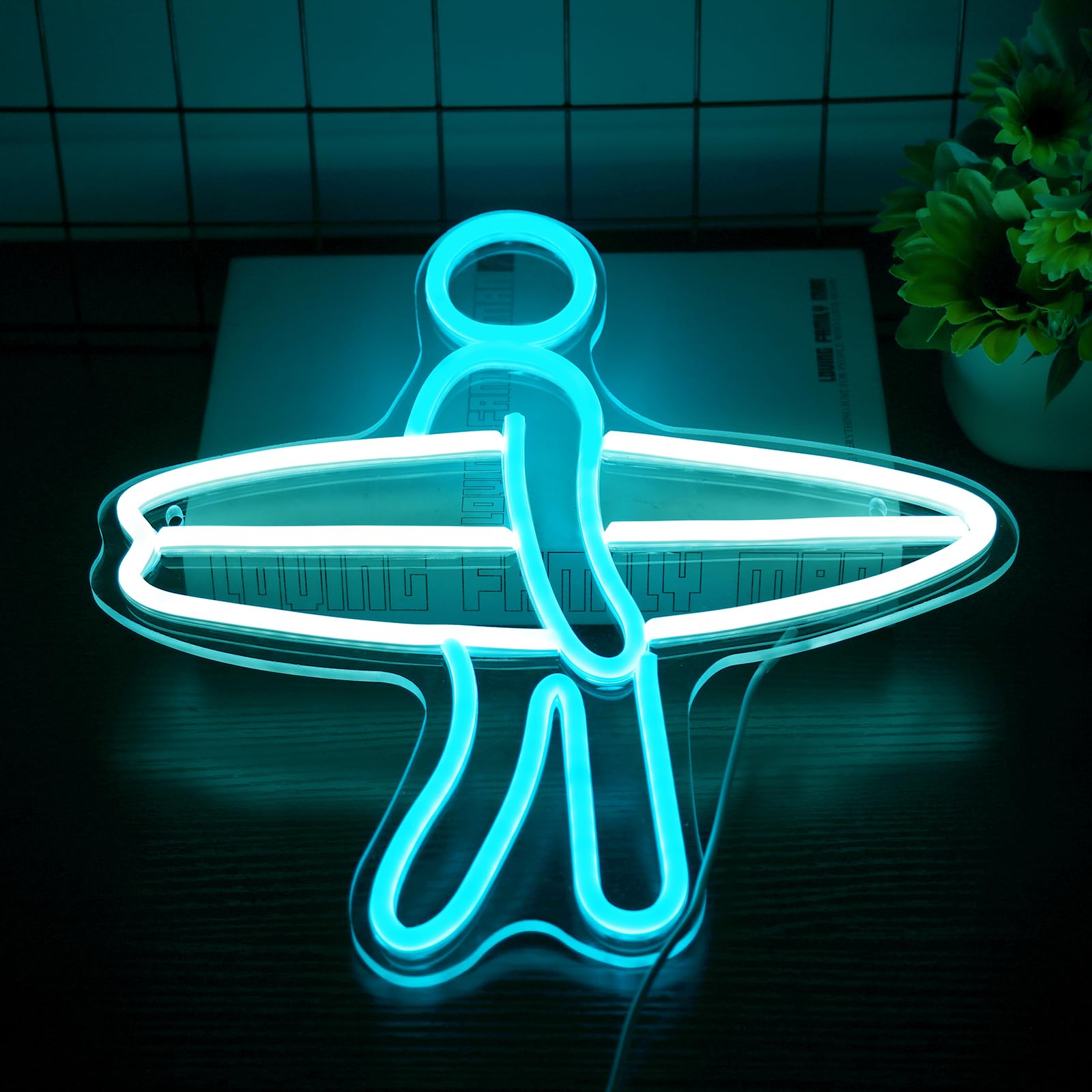 Neonawall Surfer Neon Sign, Acrylic Surfboard LED Light, 12in  Wall Decor, Model S-12, Perfect for Gym Room or Bedroom