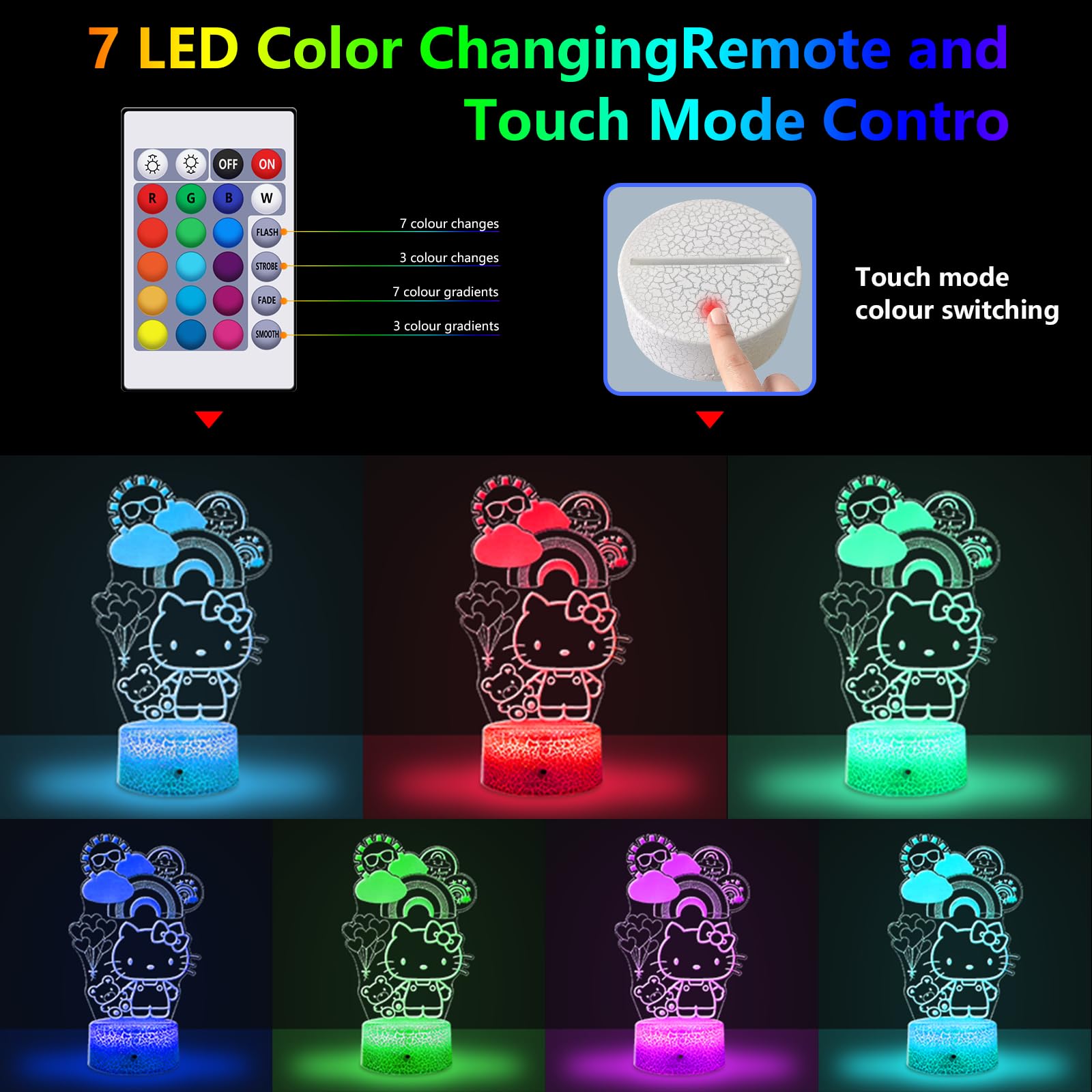 Cobiku Kitty Night Light For Kids, Kitty Lamp Girl Cute Led Cat Night Light 16 Colors Dimmable Kitty Decor Lamp With Remote & Luminous Base, Bedroom Decoratio Gifts For Christmas Birthday Girls