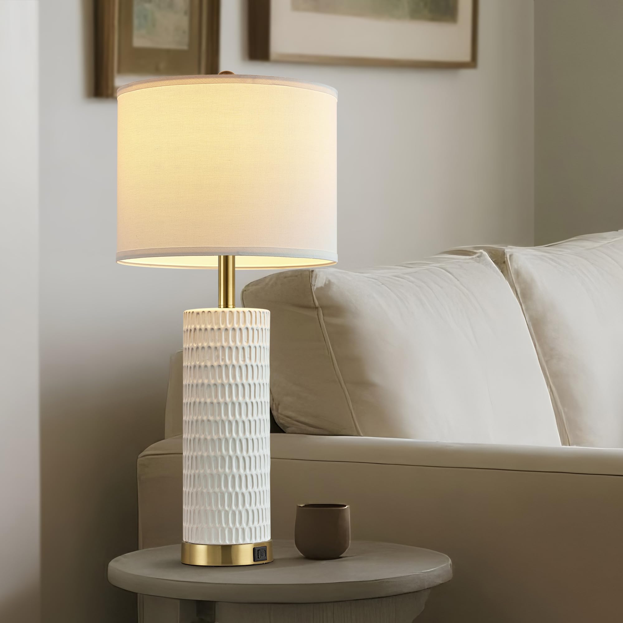 Reaketon 26.5" Ceramic Table Lamps Set of 2, Touch Control, 3 Way Dimmable, White Shade & Gold Base, Model 22102-1T PGD