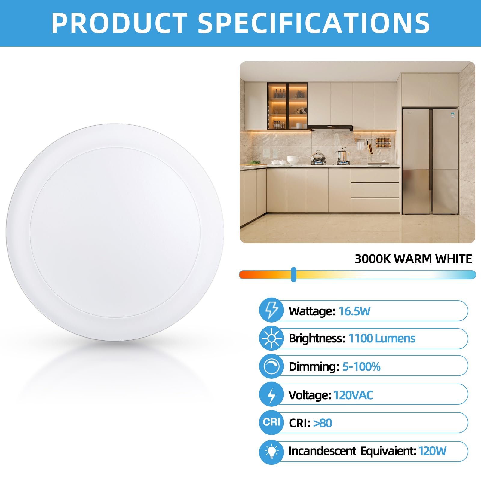 Ecoeler 5/6 Inch Led Disk Lights  Dimmable Flush Mount Disc Downlight  16.5W  1100Lm  3000K Warm White  Low Profile Recessed Can Lighting For Bedroom  Office  Garage  Etl & Fcc  24 Pack