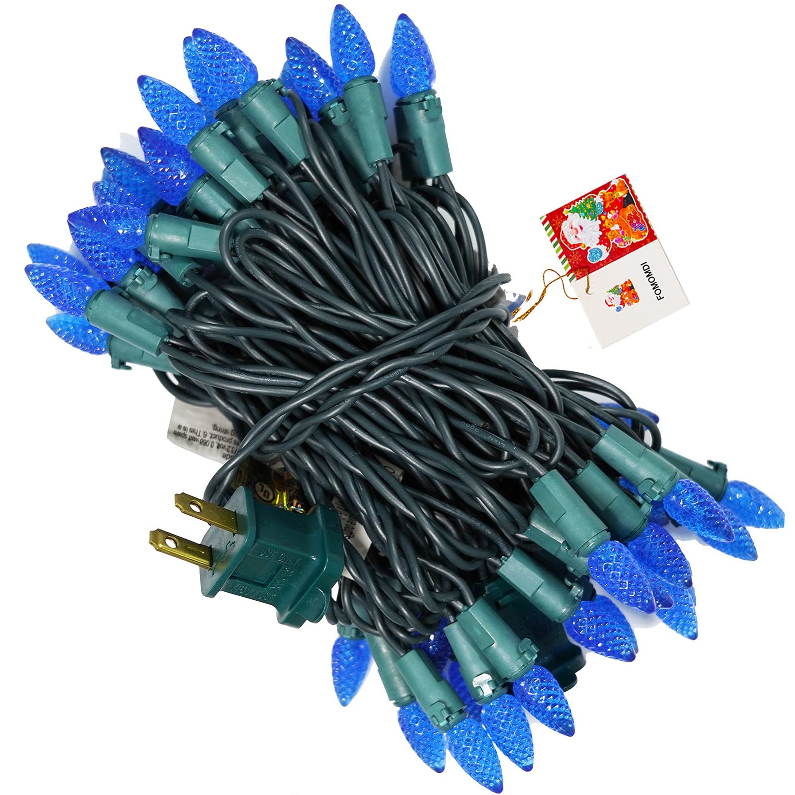 FOMOMDI C3 Outdoor Christmas Lights, 50 LED, 18Ft String Lights, Commercial Grade, Blue-50LED