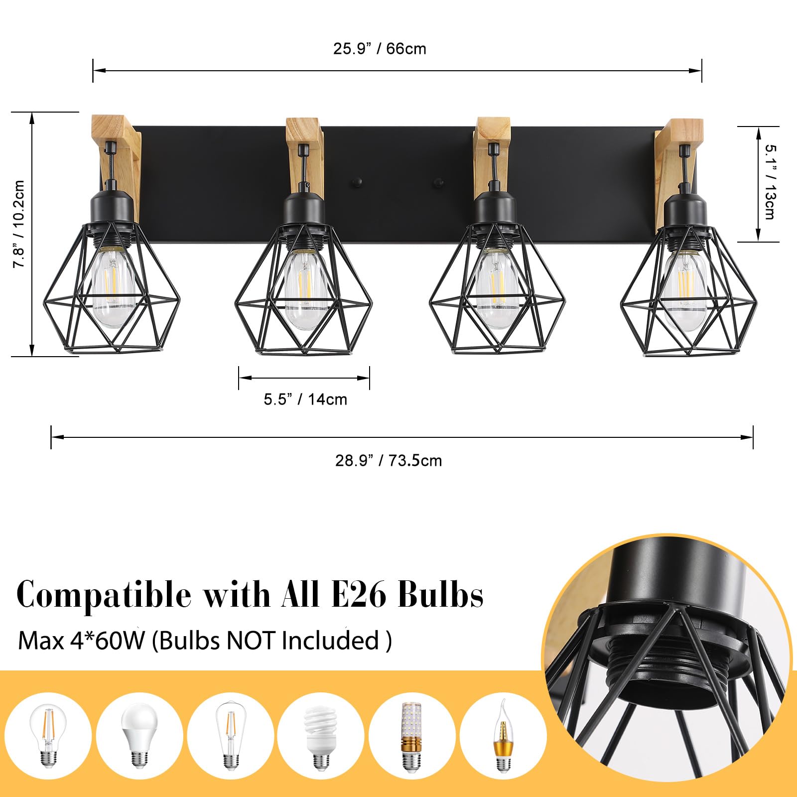 maesta 4-Light Bathroom Vanity Light Fixture, Metal, Rustic Black, Model MA018