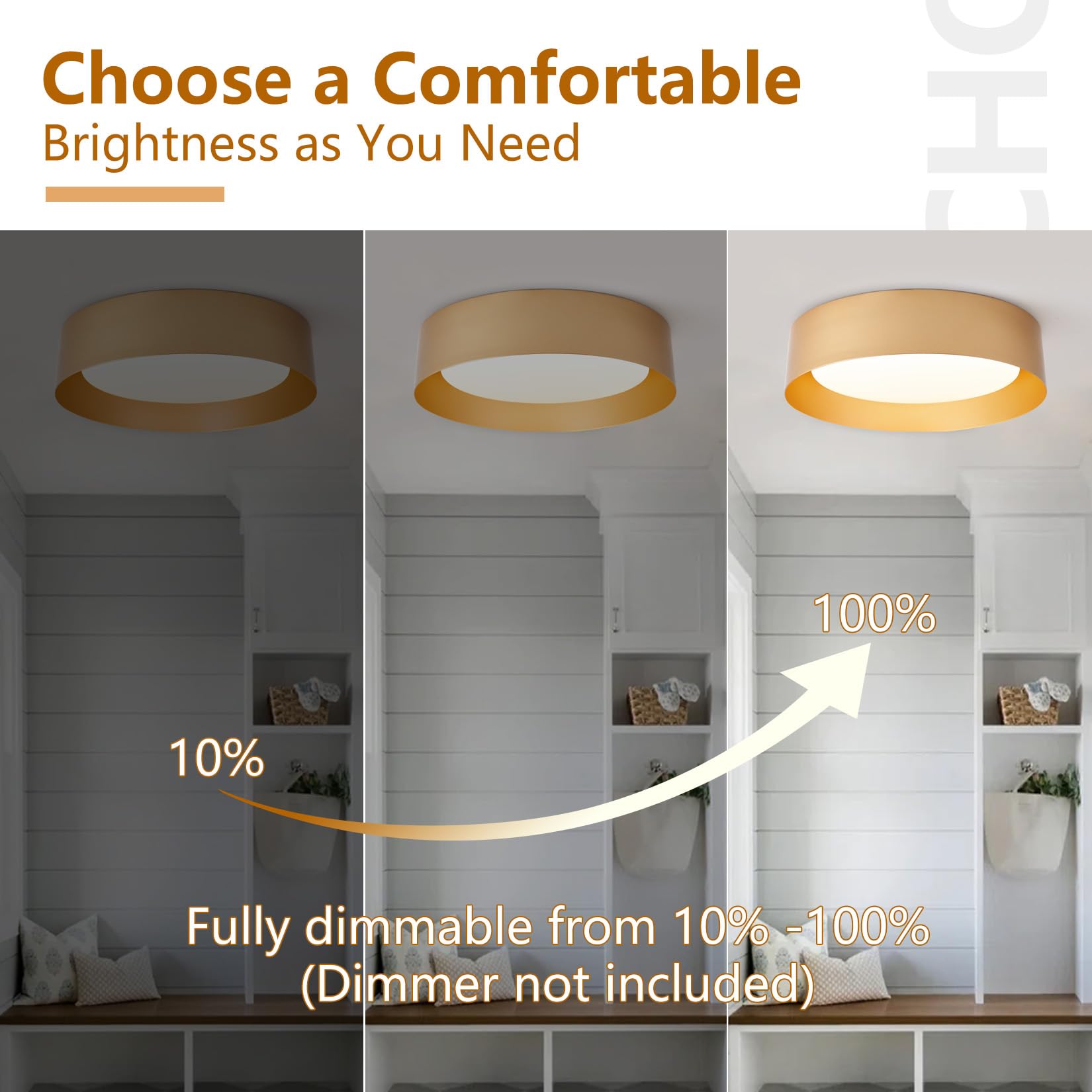 Bargeni Flush Mount Ceiling Light, 12.5 Inch Led Ceiling Light Fixture, Polished Gold Finish, Dimmable/3000K/18W, Outdoor Flush