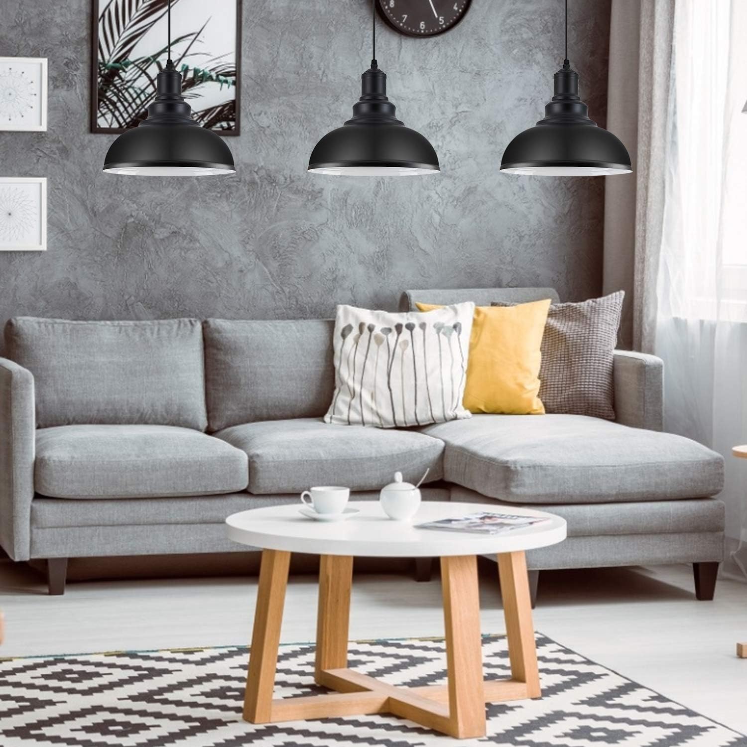 Loehinle 3Pcs Pendant Lighting, Vintage Industrial Fixtures, Black Metal Chandelier Lights, Ceiling Lamp For Kitchen Home Island