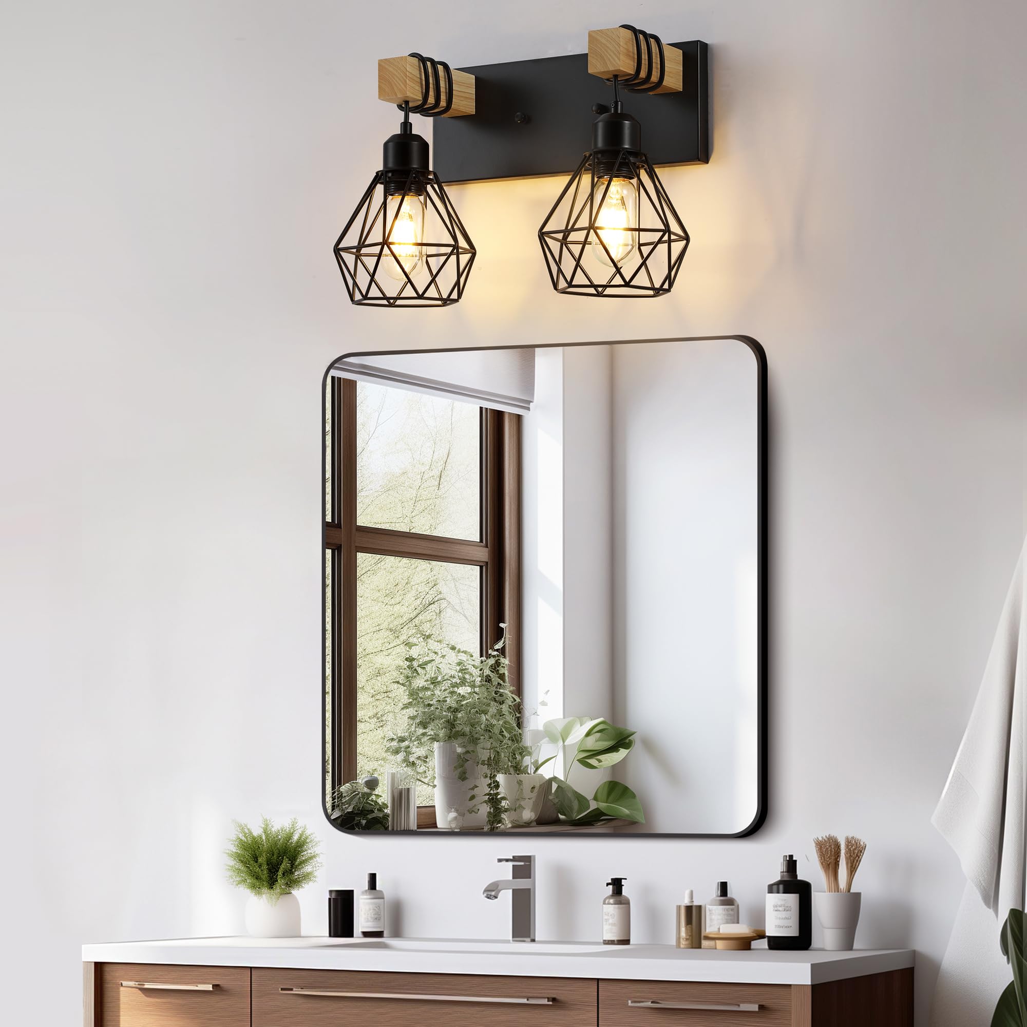 VbiTmn Farmhouse Vanity Light, 2-Light Metal Sconces, Rustic Black, Model VB021-2