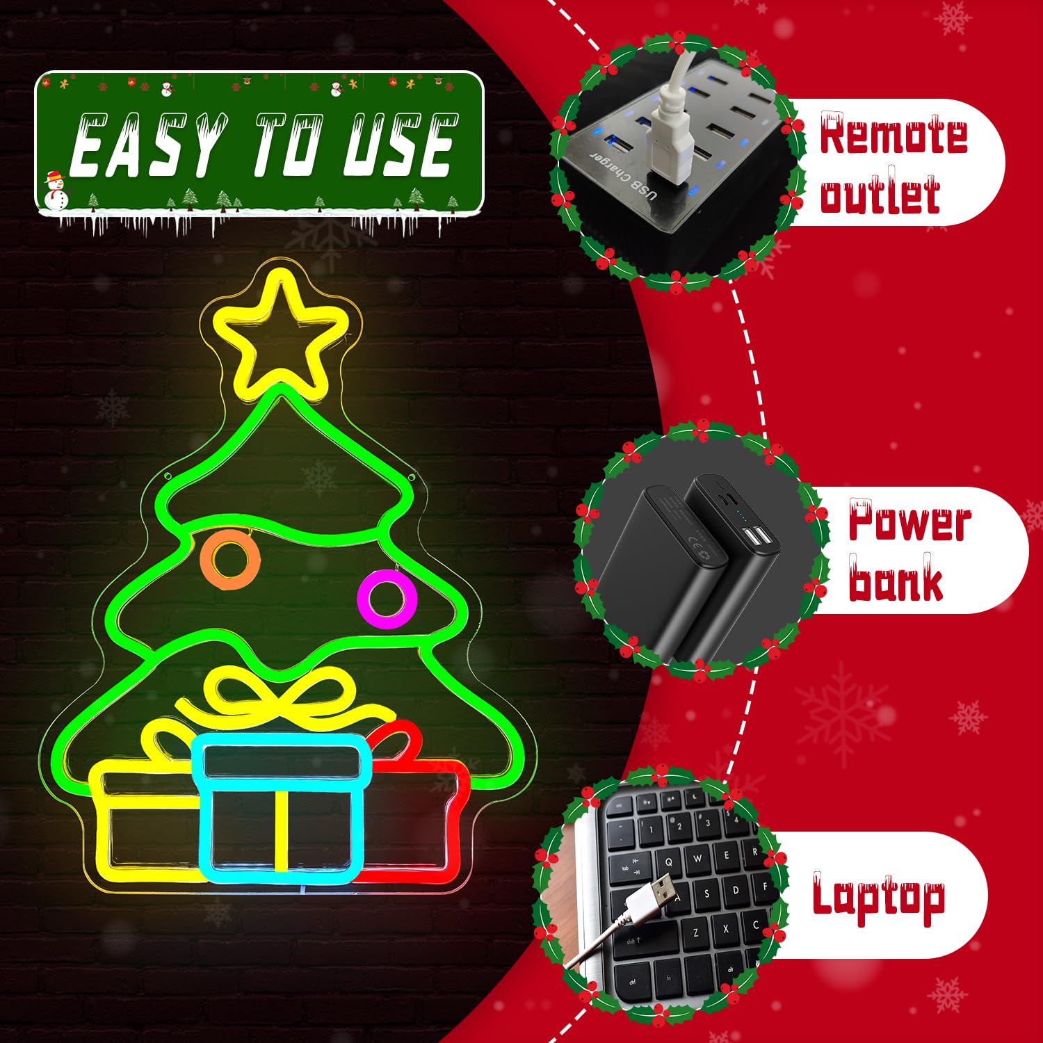 Christmas Neon Sign Christmas Tree Neon Sign Gift Box Christmas Neon Light Neon Christmas Decorations Dimmable Christmas Led Neo