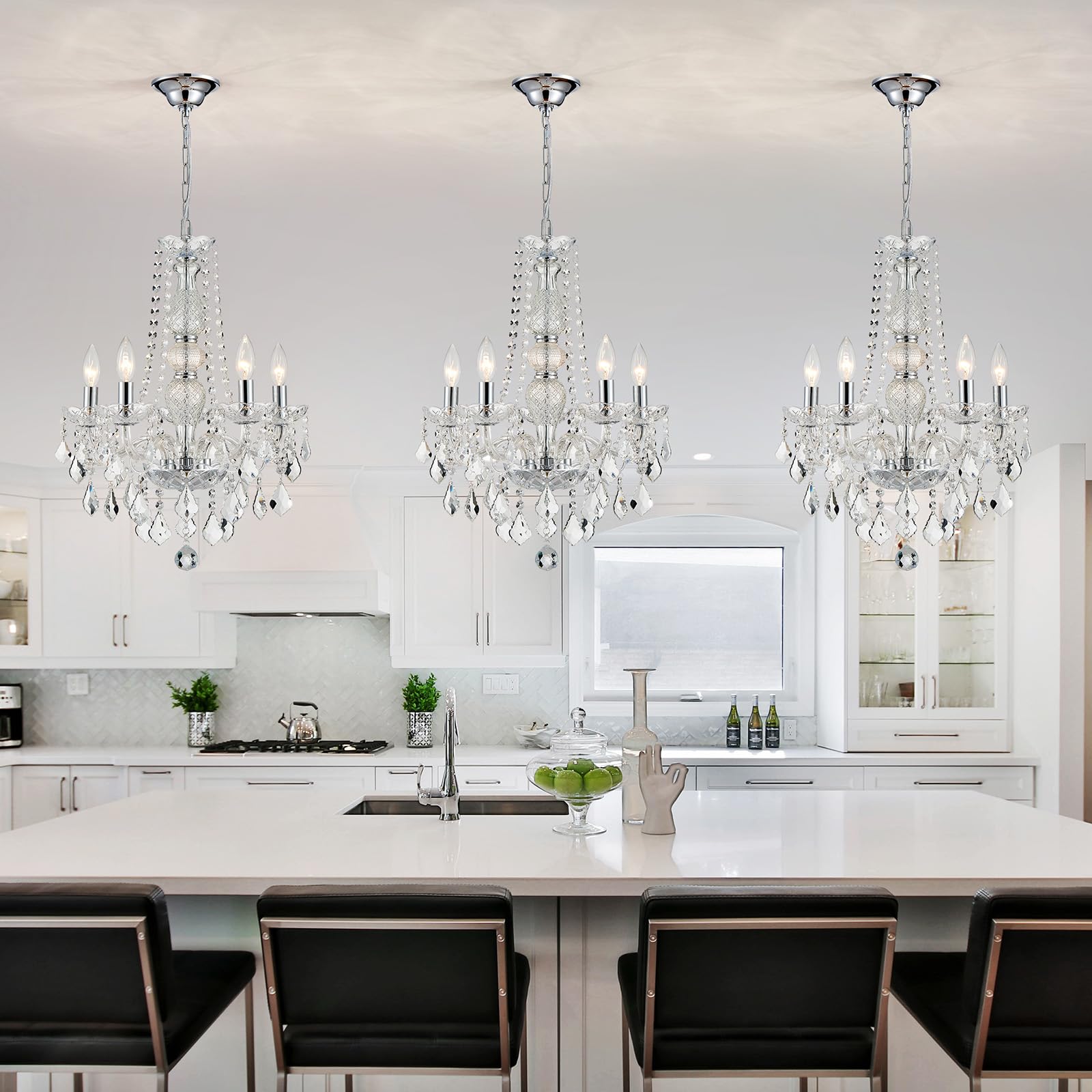 Wuzups 5-Light Crystal Candle Chandelier Pendant Ceiling Light Modern Lighting Fixture For Bedroom Hallway Bar Kitchen Bathroom  H 25 W 20  E12 Base  Chrome