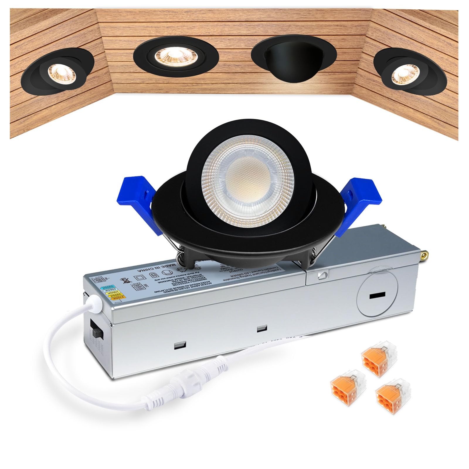 Zouzai 2 Inch 5Cct Gimbal Black Led Recessed Lighting With Junction Box  360+90 Adjustable Led Recessed Lights  2700K/3000K/3500K/4000K/5000K  5W Eqv 50W  550Lm Brightness - Etl (Black  1 Pack)