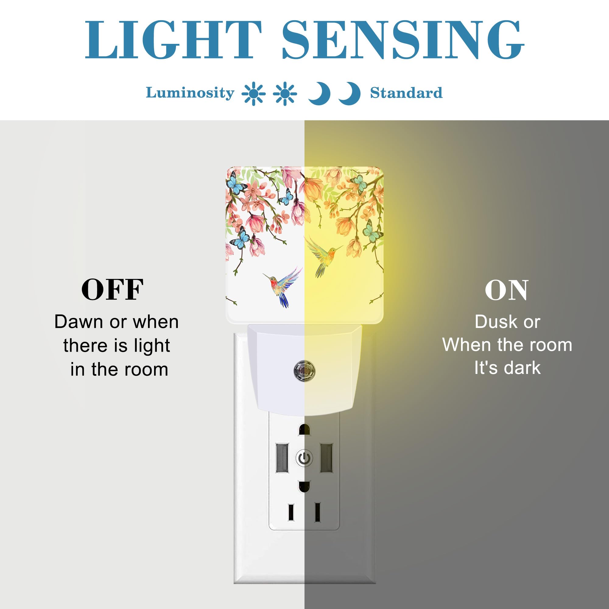 Uiaoiais Hummingbirds And Blue Butterflies Night Light Plug Into Wall With Dusk To Dawn Sensor Cute Nightlight For Kid Girls Boy