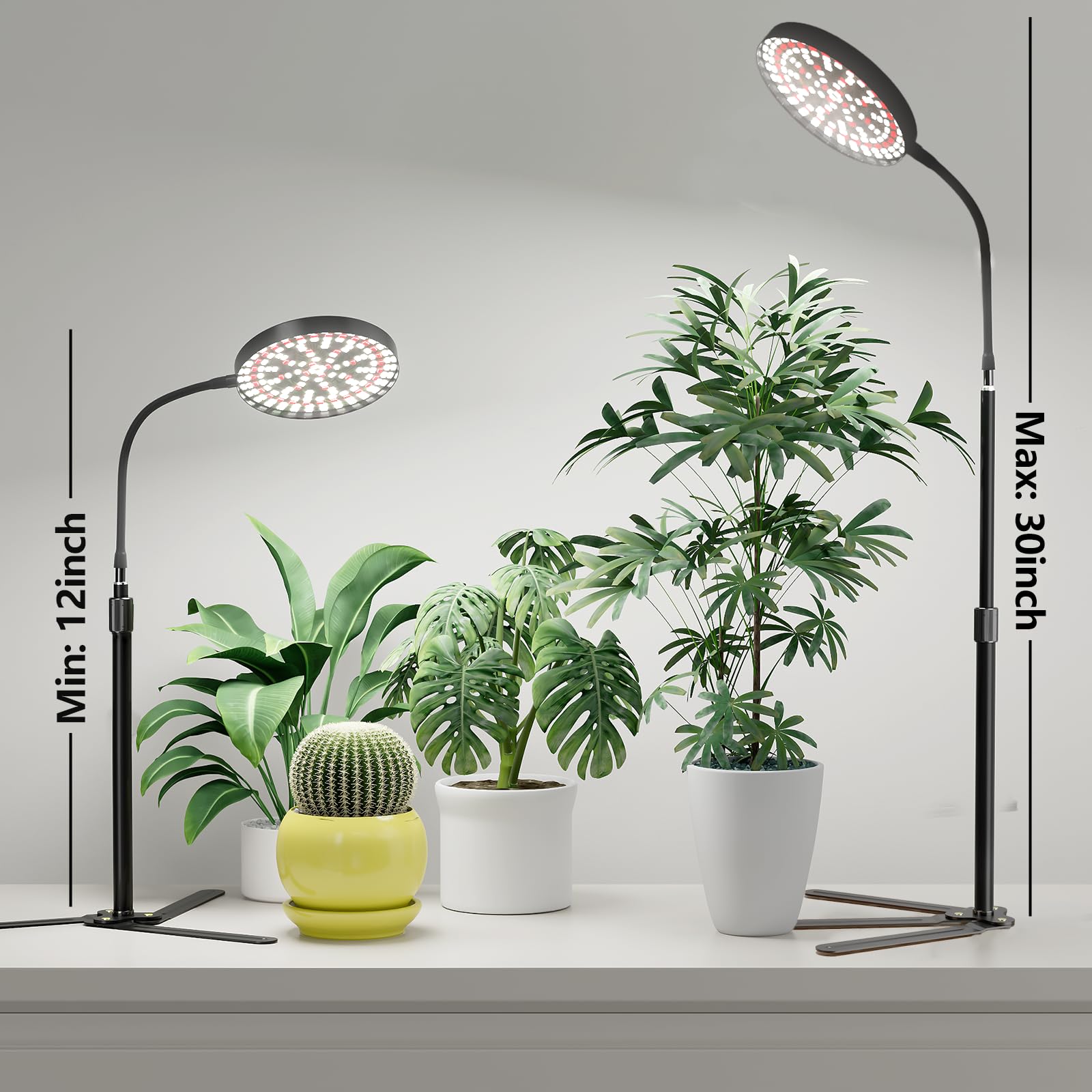 GooingTop Super-Bright Grow Light 100W, Full Spectrum 216LEDs, Adjustable Height, Deep Black, Model 12VDeskGrow