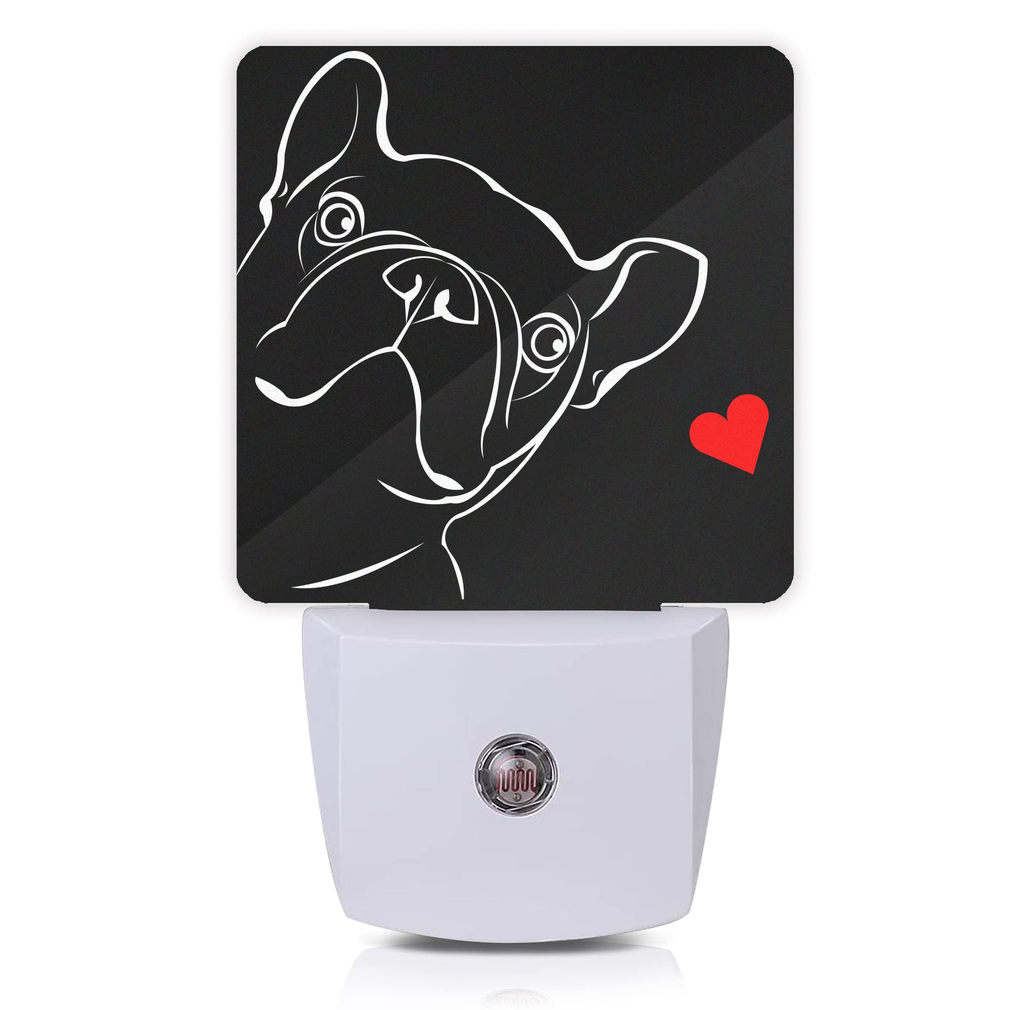 Smoaffly LED Night Light Plug-in Dusk-to-Dawn Lamp for Nursery, French Bulldog Dog Red Heart, Model XD-FXYD-LST05