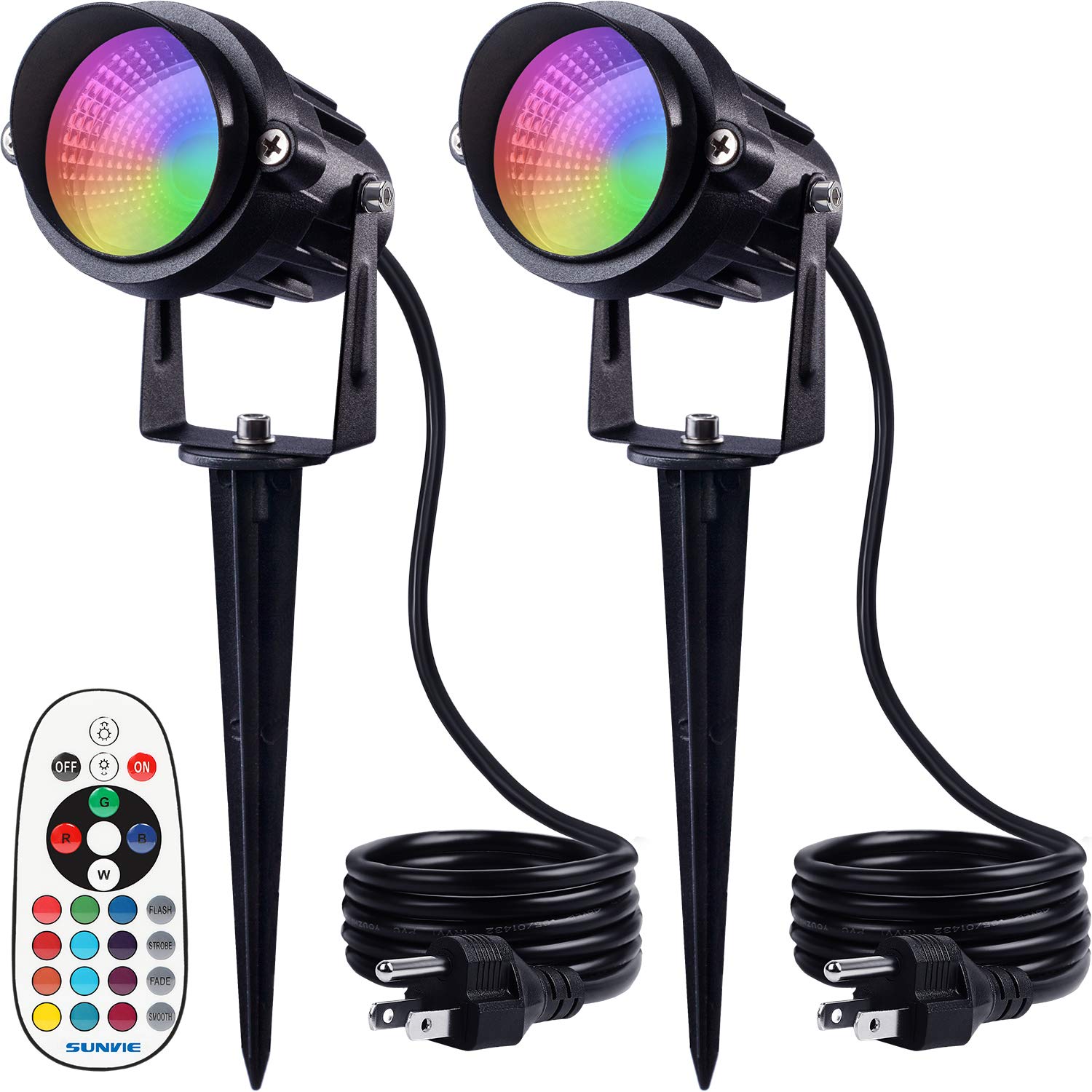 Sunvie Rgb Color Changing Christmas Spotlights - Waterproof 6W Landscape Lights With Remote, 2 Pack