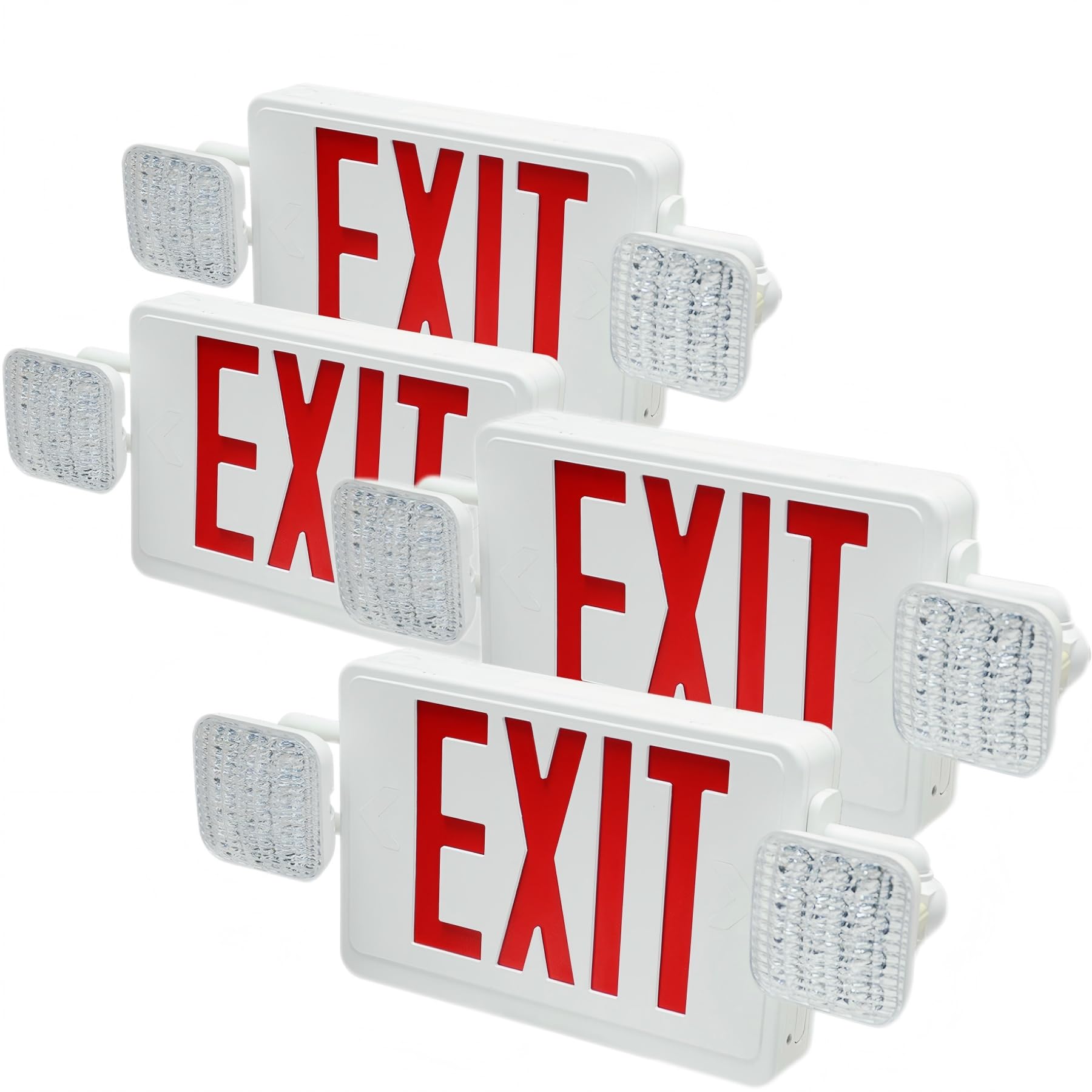 Exit Signs with Emergency Lights,Two Adjustable LED Lights with Backup Battery,Red,94V-0 Fire Resistant,120-277V,Wall Or Ceiling