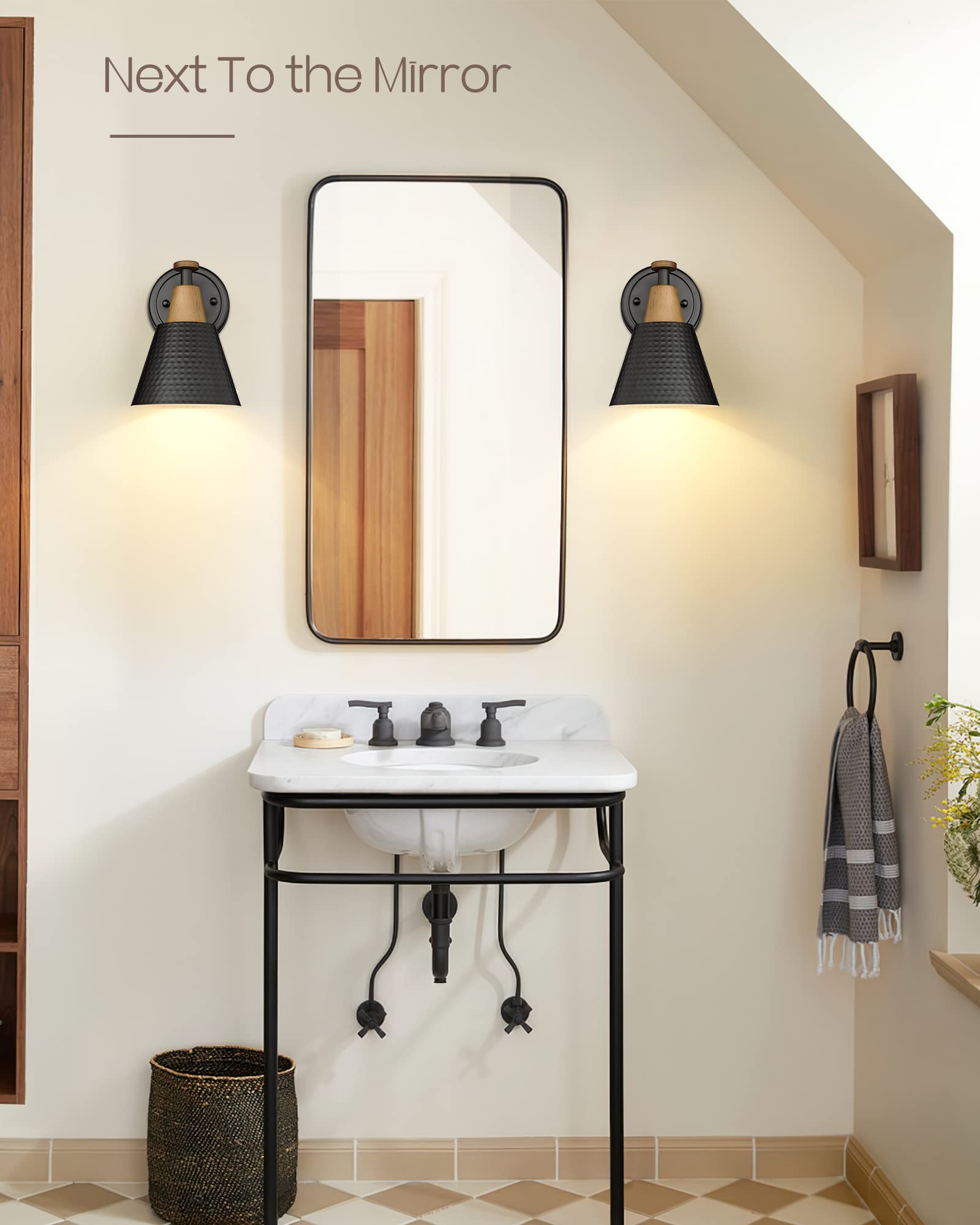 FEMILA Black Wall Sconces, Rustic Industrial 1-Light Metal Lamps, Hammered Shade, Bathroom Vanity Light Fixture