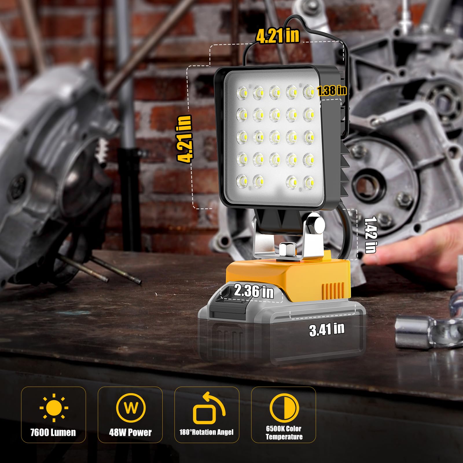 Wokelux 48W 7600Lm Led Work Light For Dewalt Max 20V Battery  Cordless Led Light With Usb And Type-C Charging Port  Upgraded Low Voltage Protection  Outdoor Lighting Flashlight (Battery Not Included)