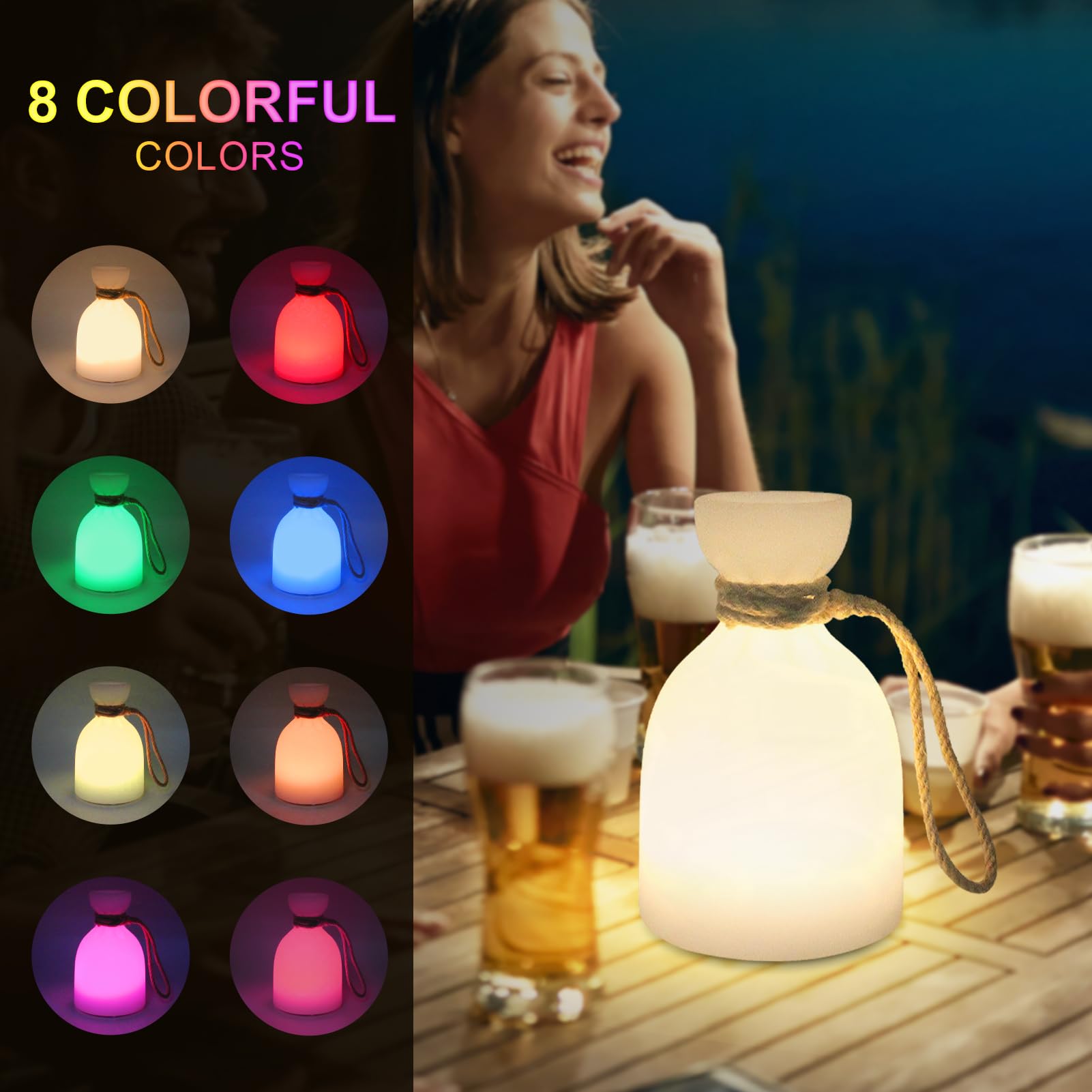 uuffoo Portable LED Camping Lantern - Waterproof, Rechargeable, Multi-Color & Warm White, 2-Pack, Model PBG-1218B, Plastic