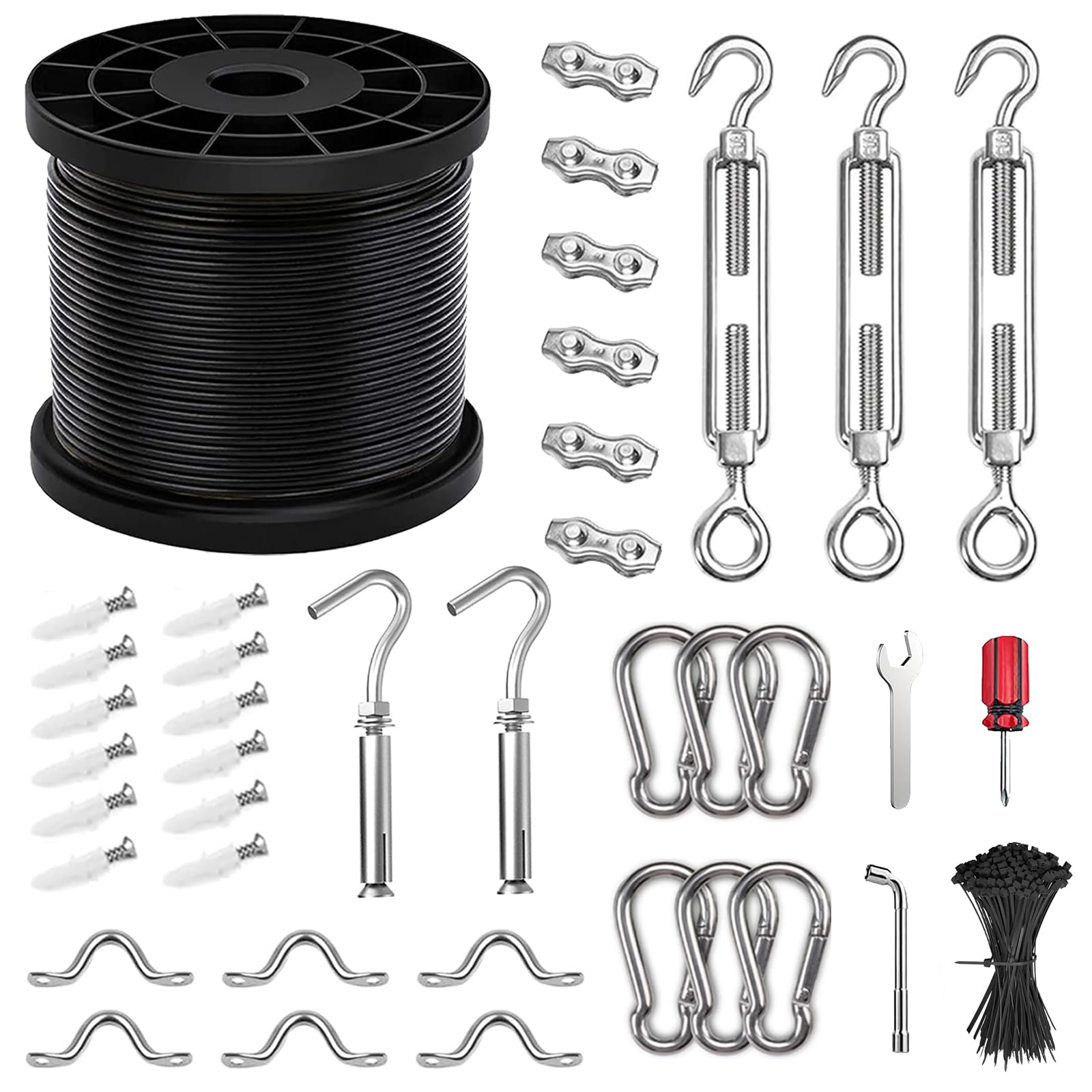 String Light Hanging Kit with 164FT Vinyl Coated 304 Stainless Steel Wire Rope, Globe String Light Suspension Kit, Outdoor Light