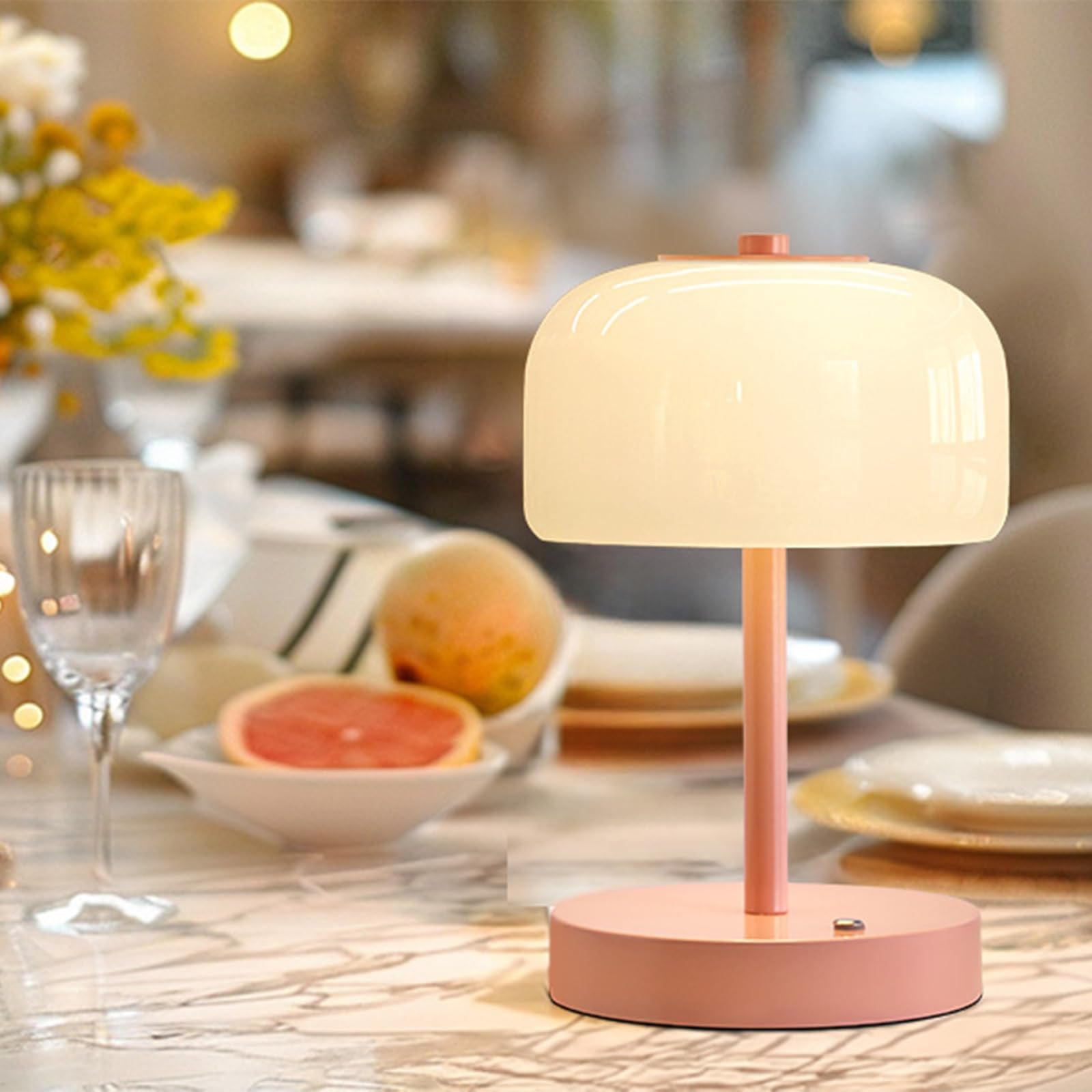 Oneach Cordless Table Lamp, 9in, Rechargeable, Wood Grain, 3-Way Dimming, Model AMZ-T1189